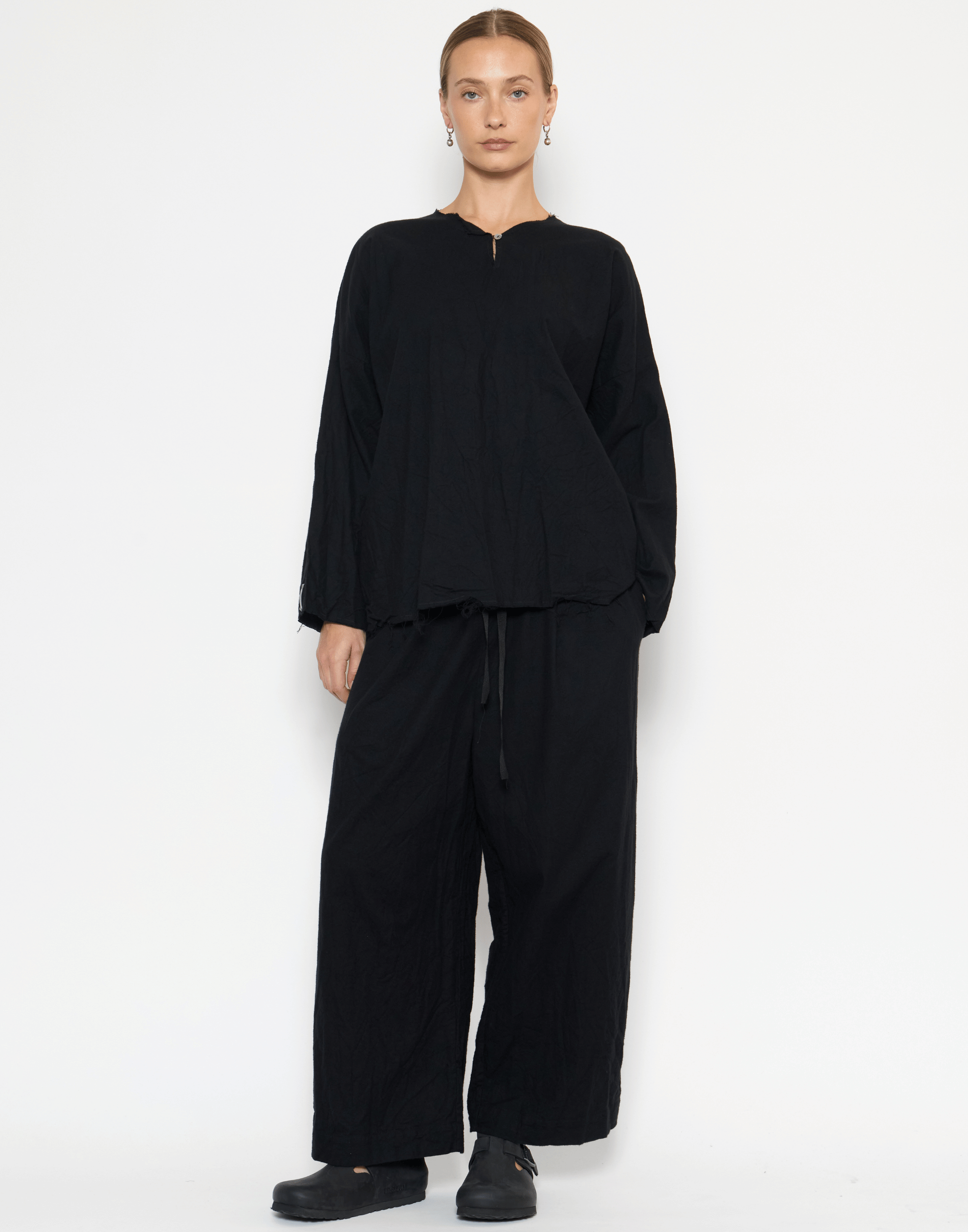 Black Cotton Flannel Volume Top