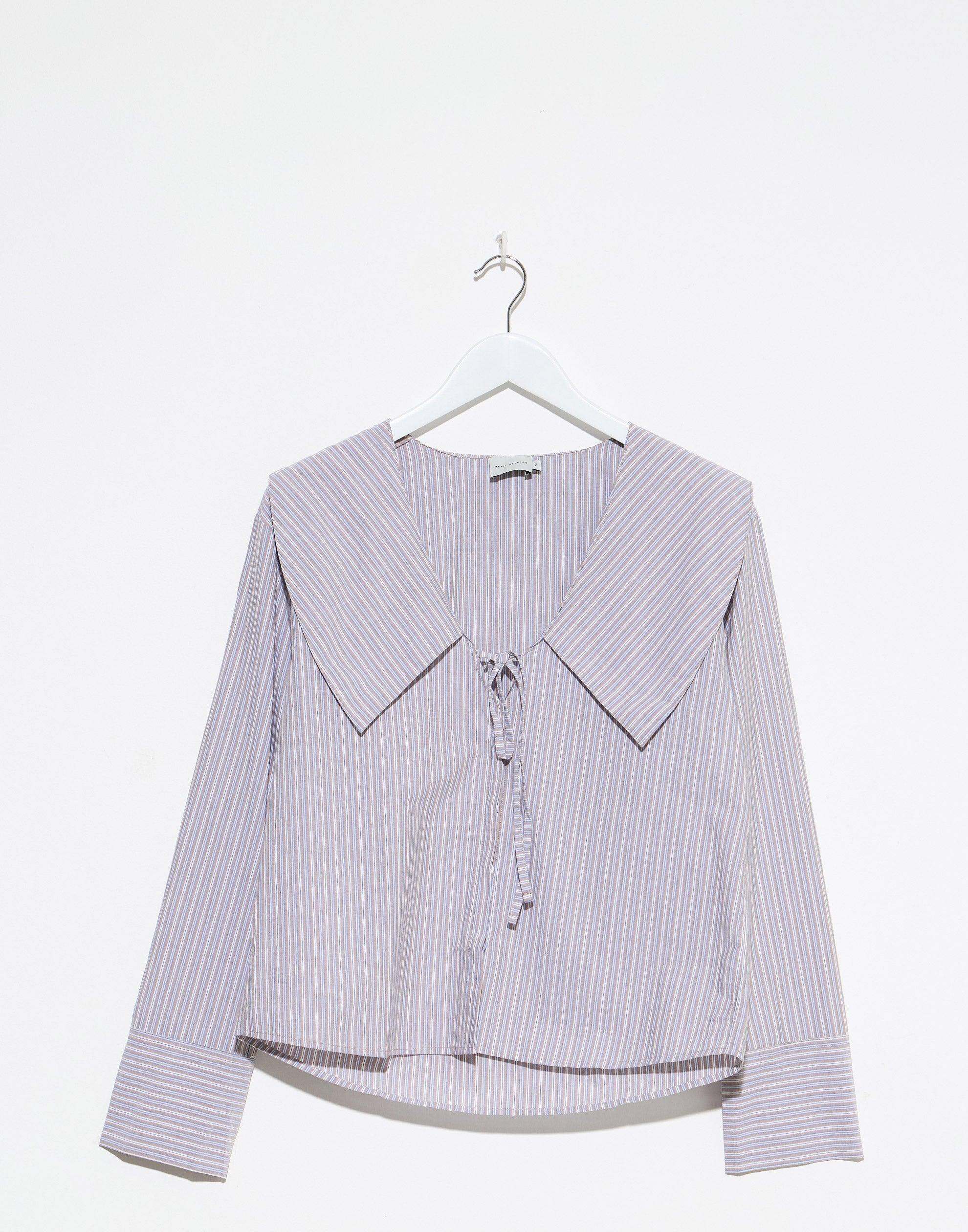 Seas Stripe Cotton Collared Tie Shirt