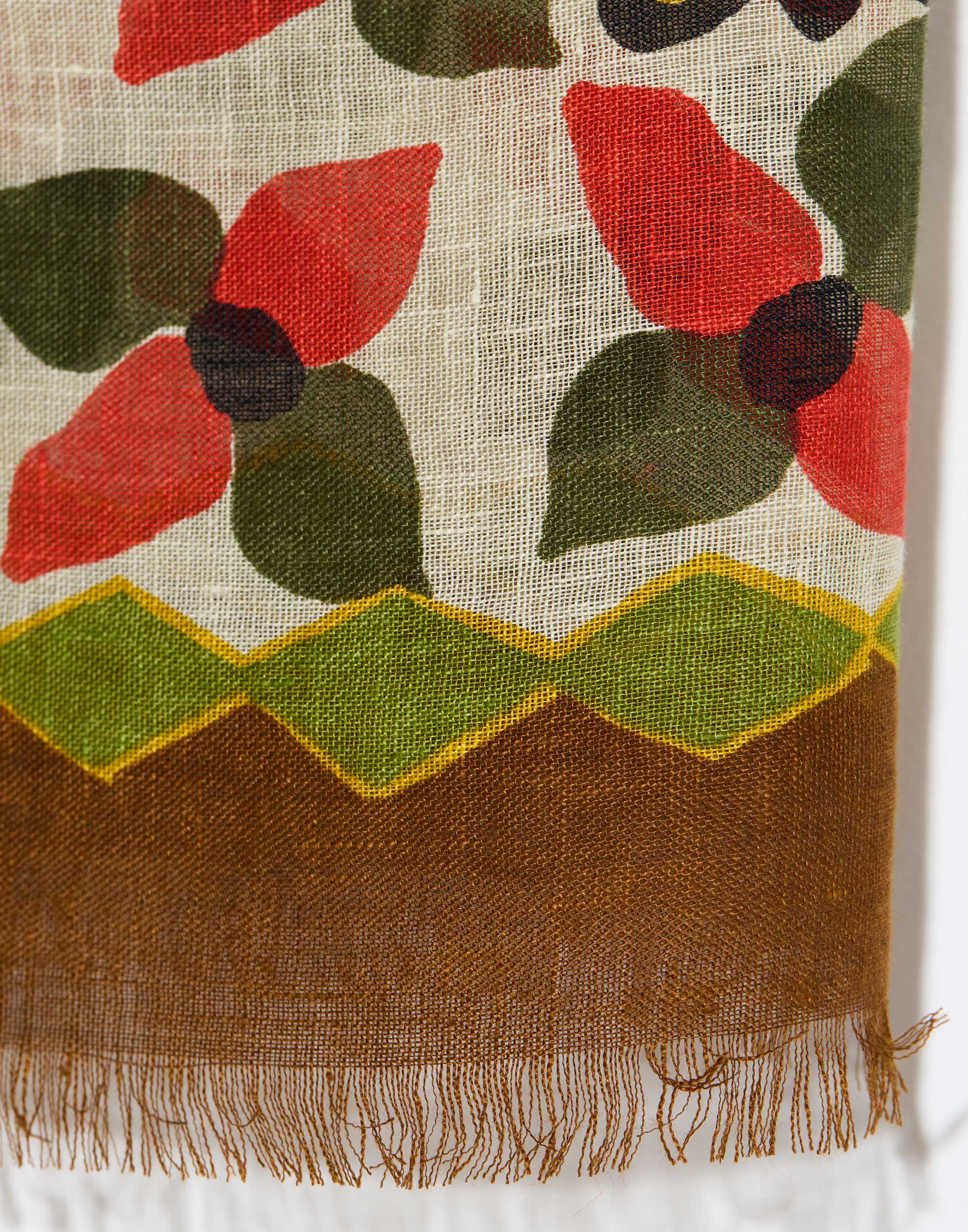 Paprika & Green Folk Floral Linen Bandana