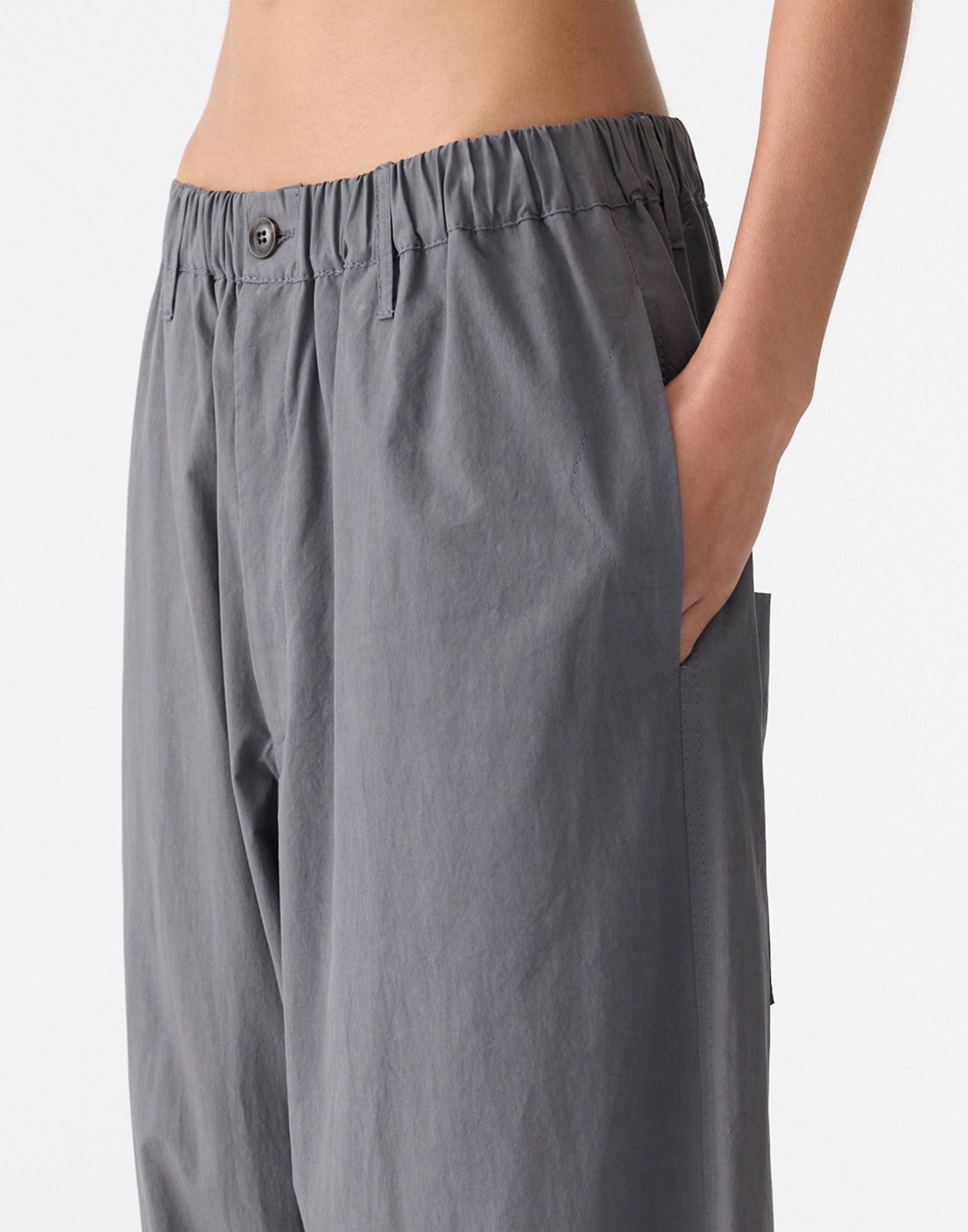 Washed Black Crushed Cotton Summer Pants