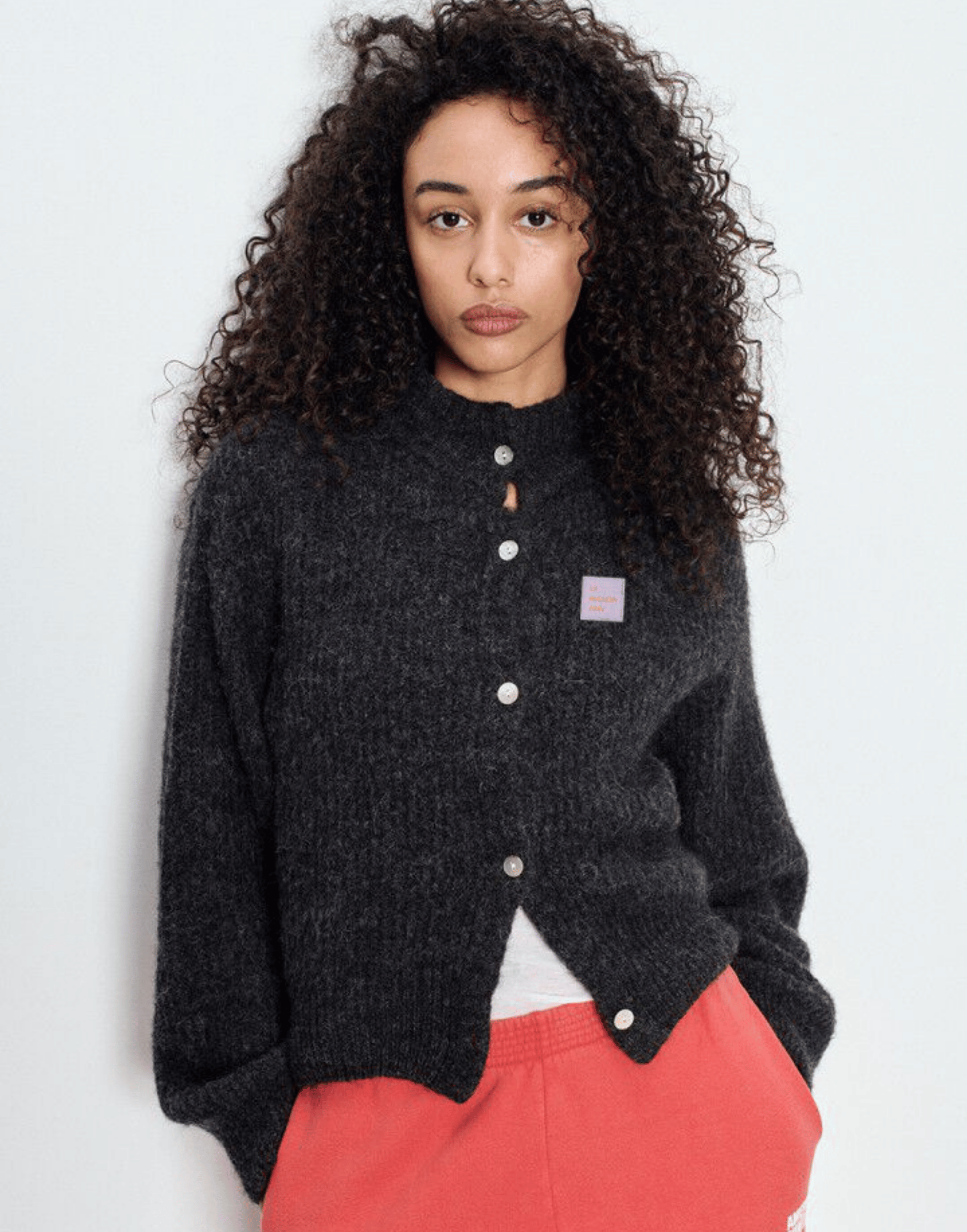 Charcoal Melange Wool Blend Button Cardigan
