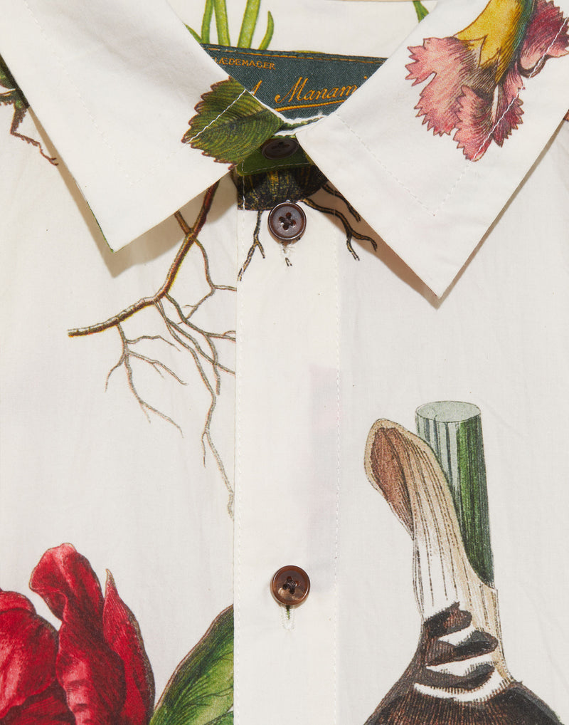 Botanical Print Cotton Long Shirt