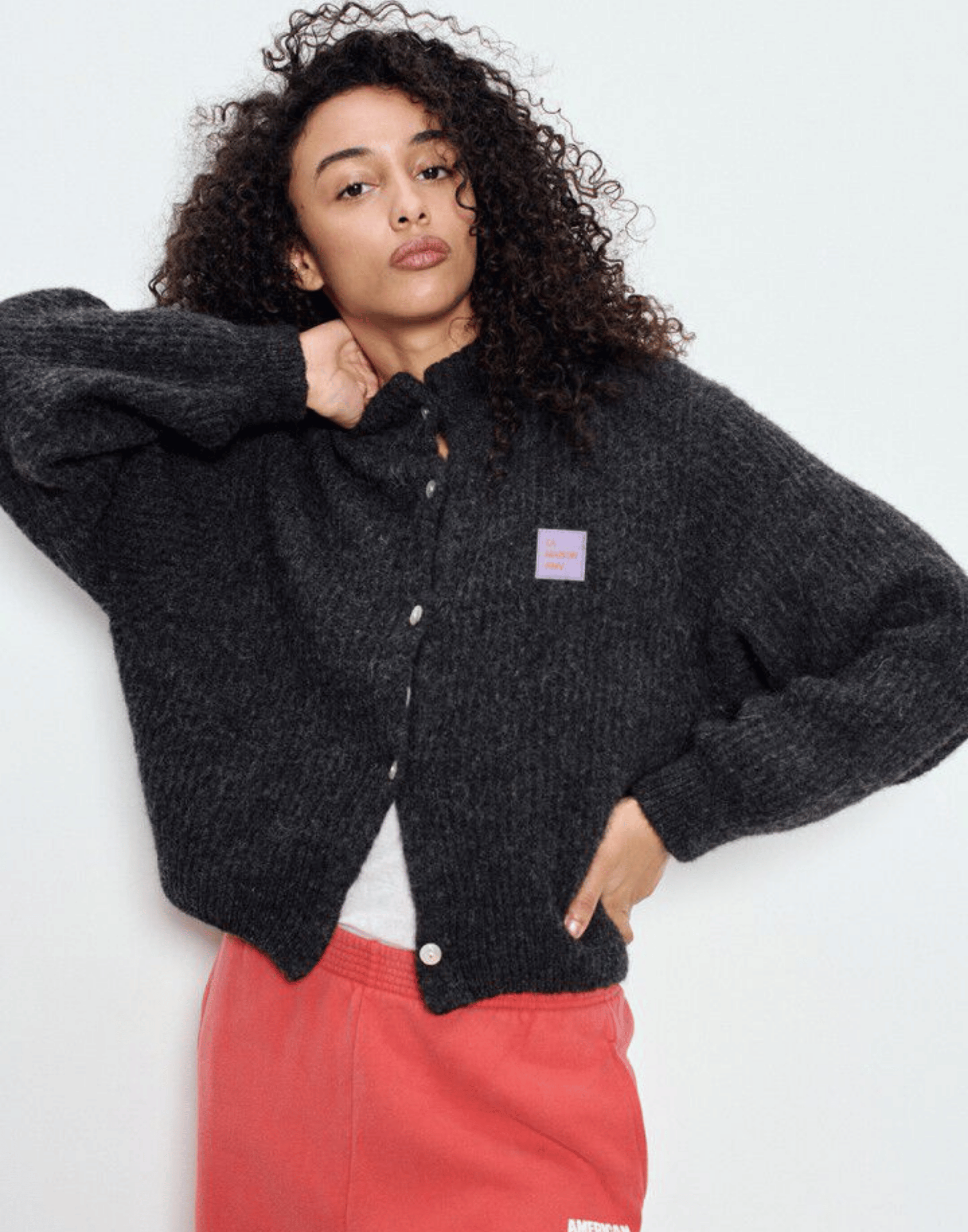 Charcoal Melange Wool Blend Button Cardigan