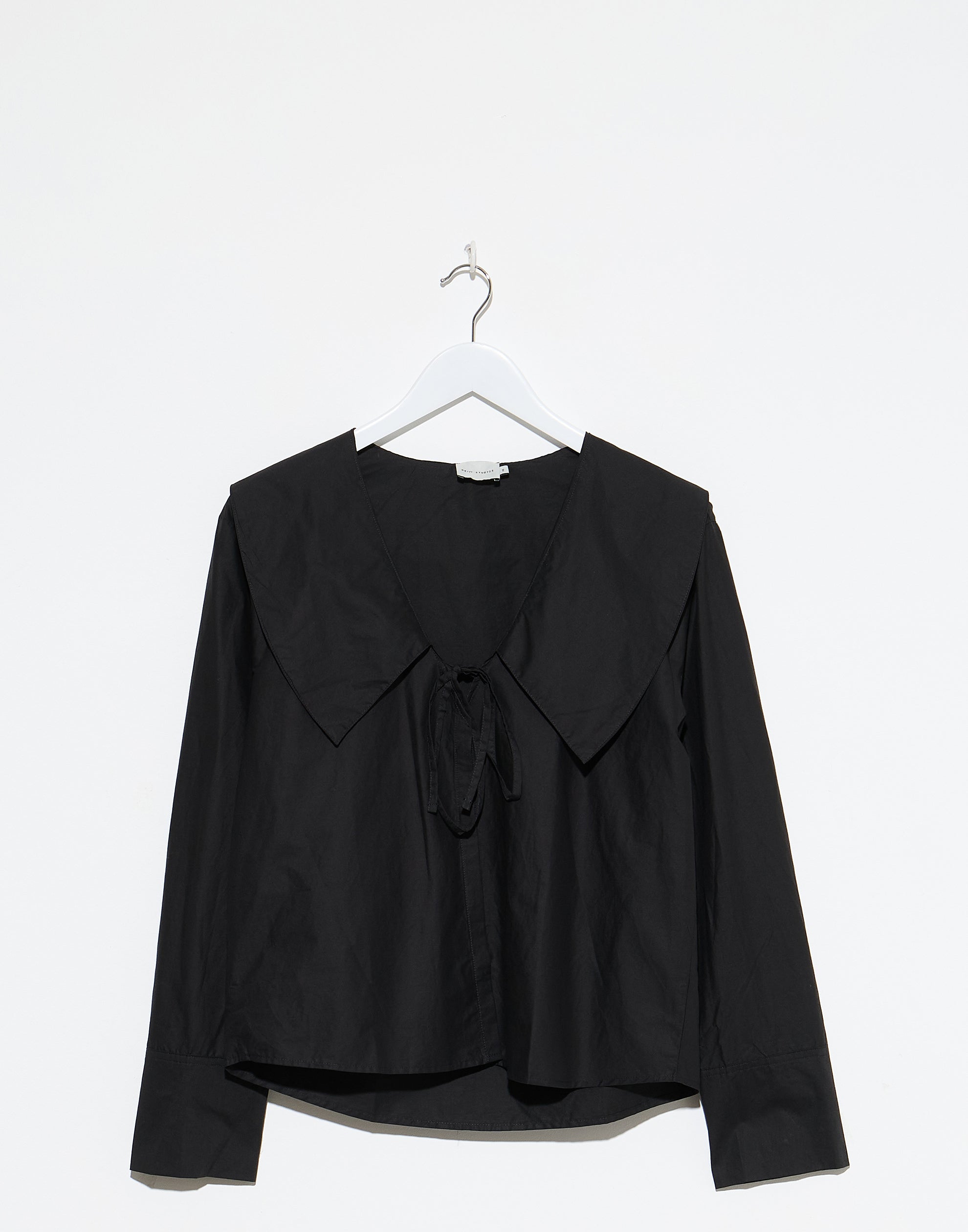 Black Cotton Collared Tie Shirt