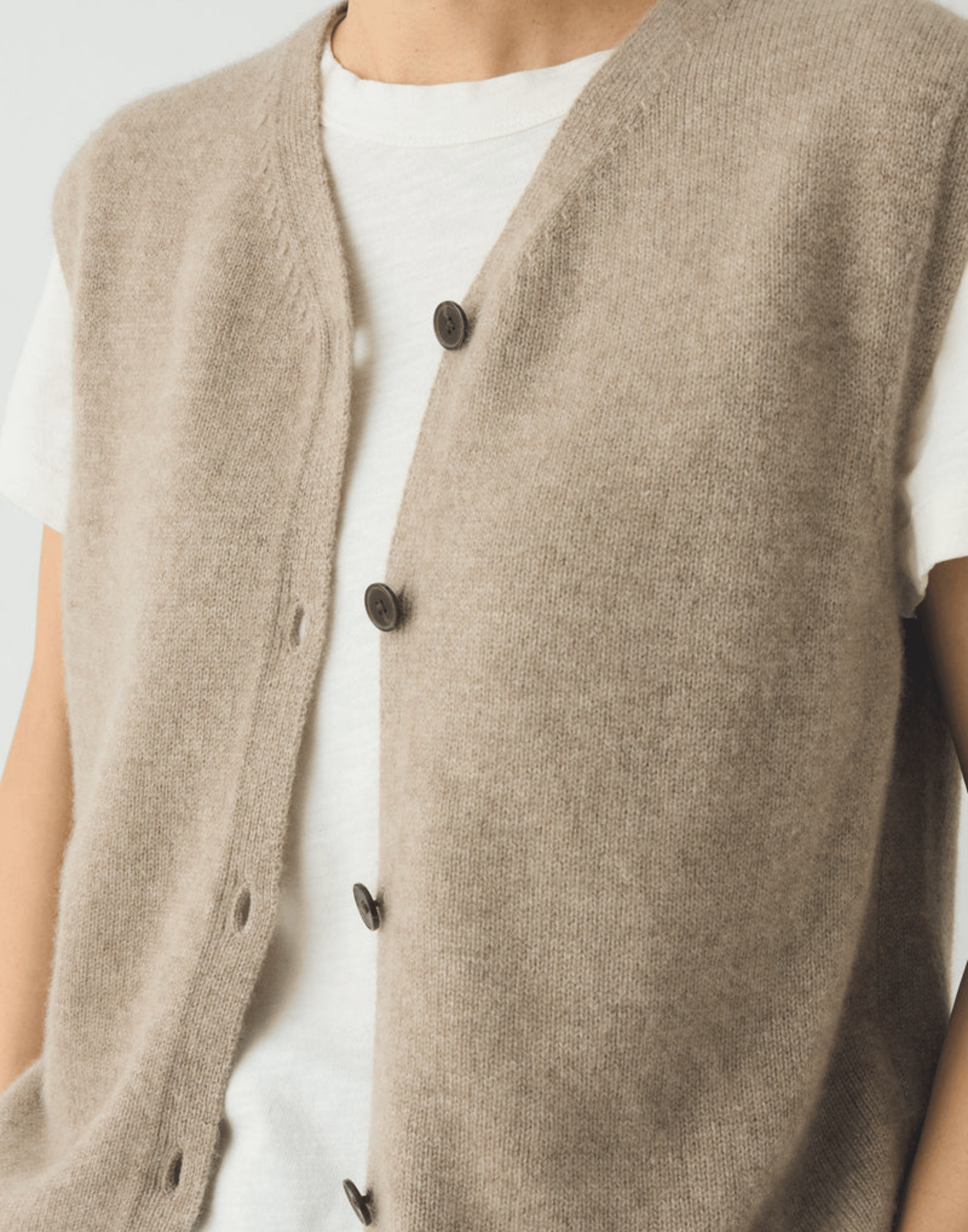 Stone Melange Cashmere & Wool V Neck Vest