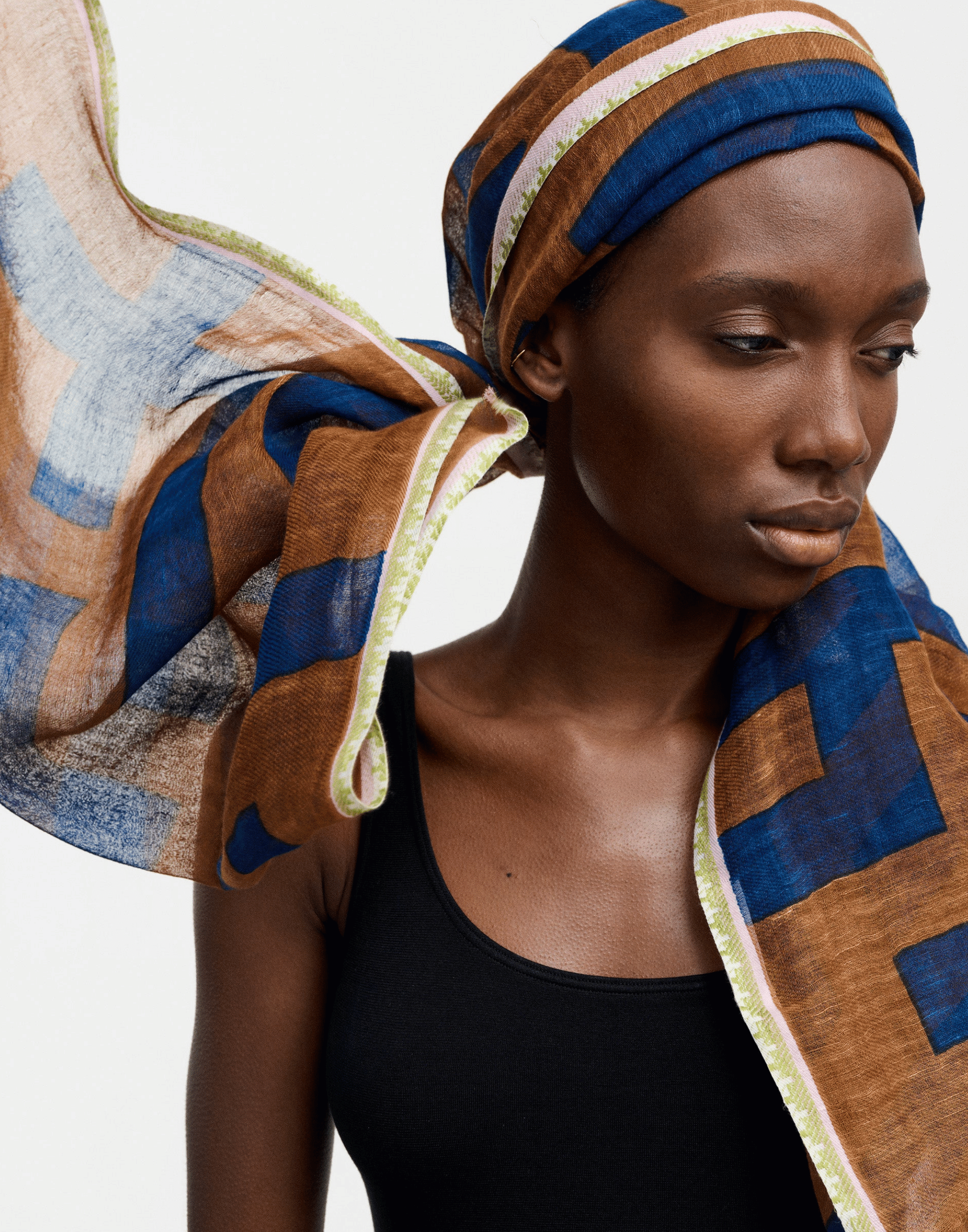 Brown Labyrinth Print Linen & Cotton Scarf
