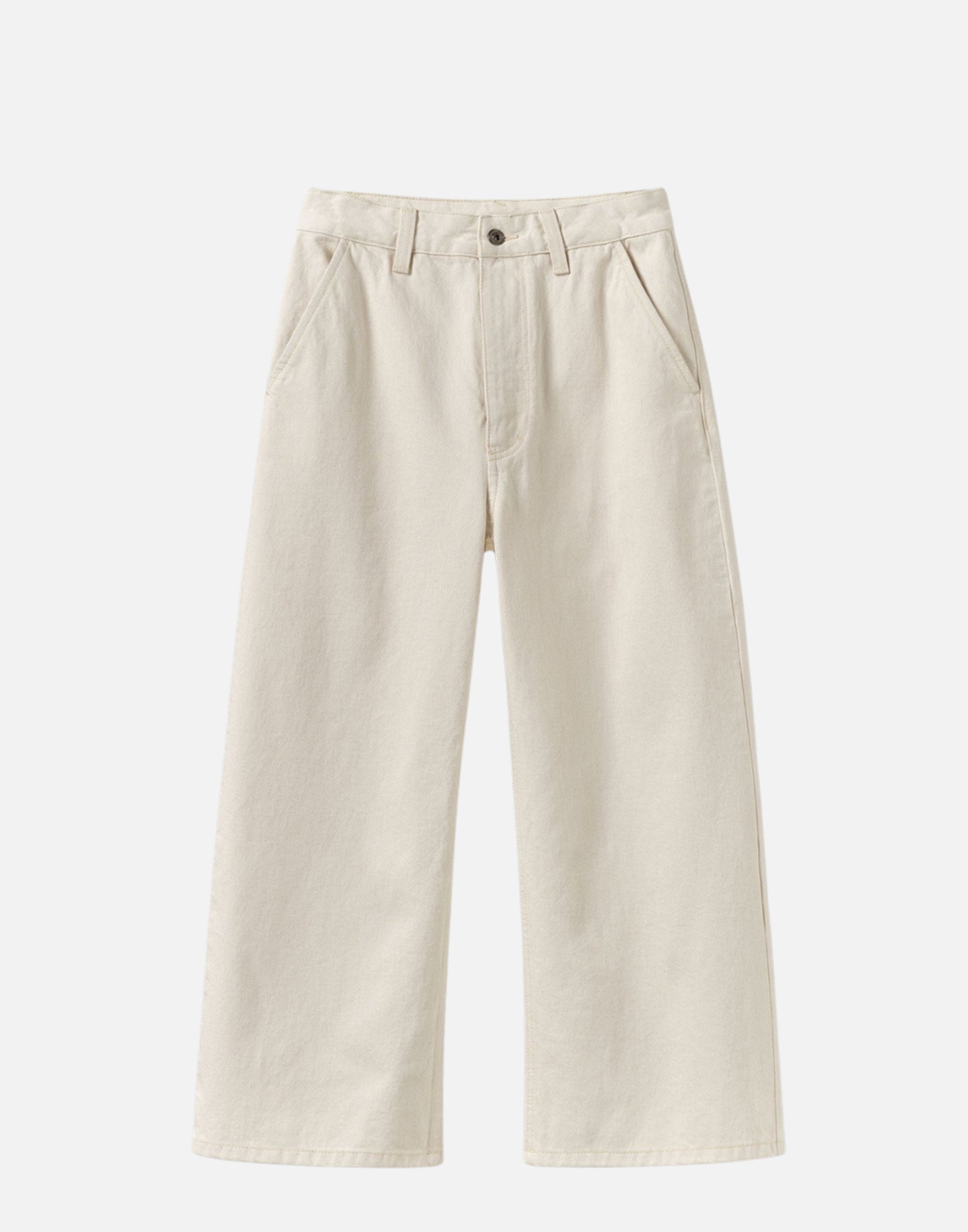 Ecru Cotton Denim Wide Leg Trousers