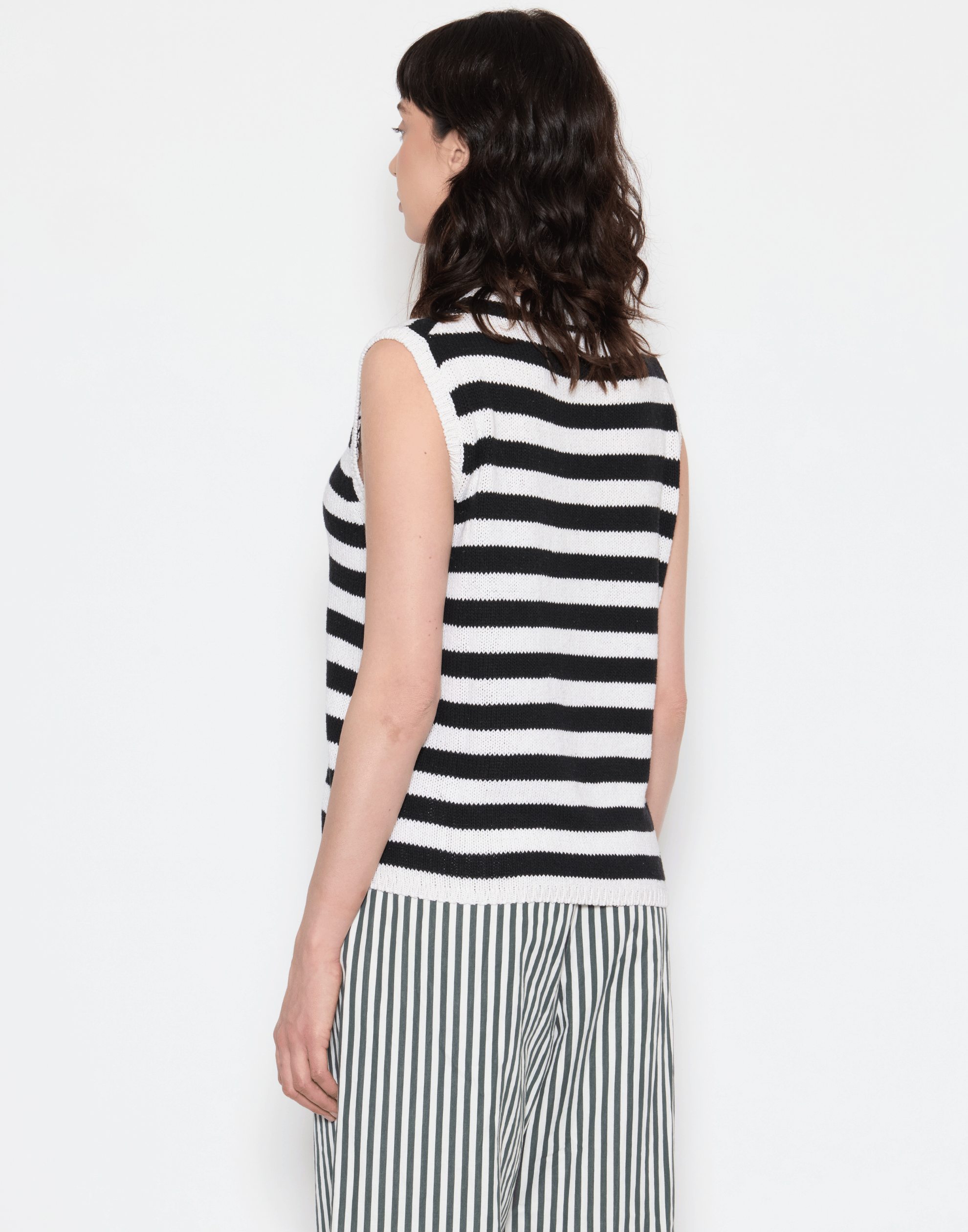 Black & Ecru Stripe Silk Knitted Vest