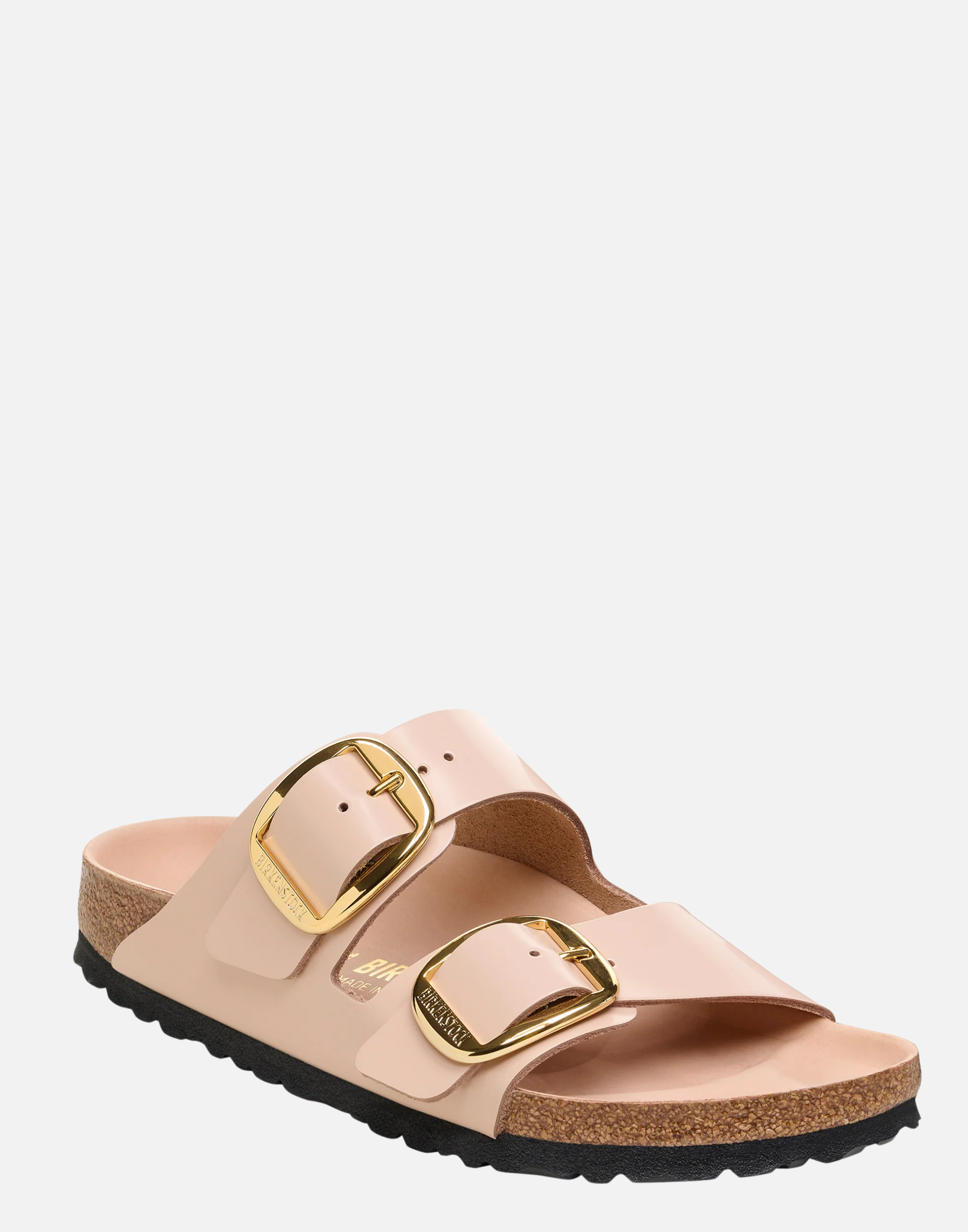 Regular New Beige Patent Leather Big Buckle Arizona Sandals