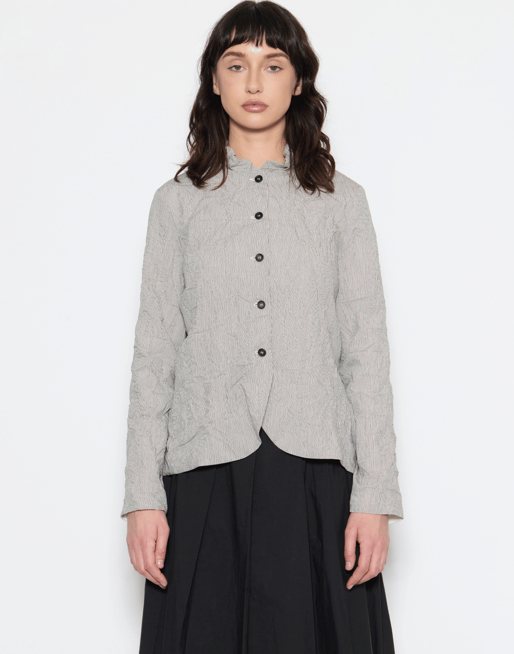 Pinstripe & Black Buttons Viscose Blend Jacket