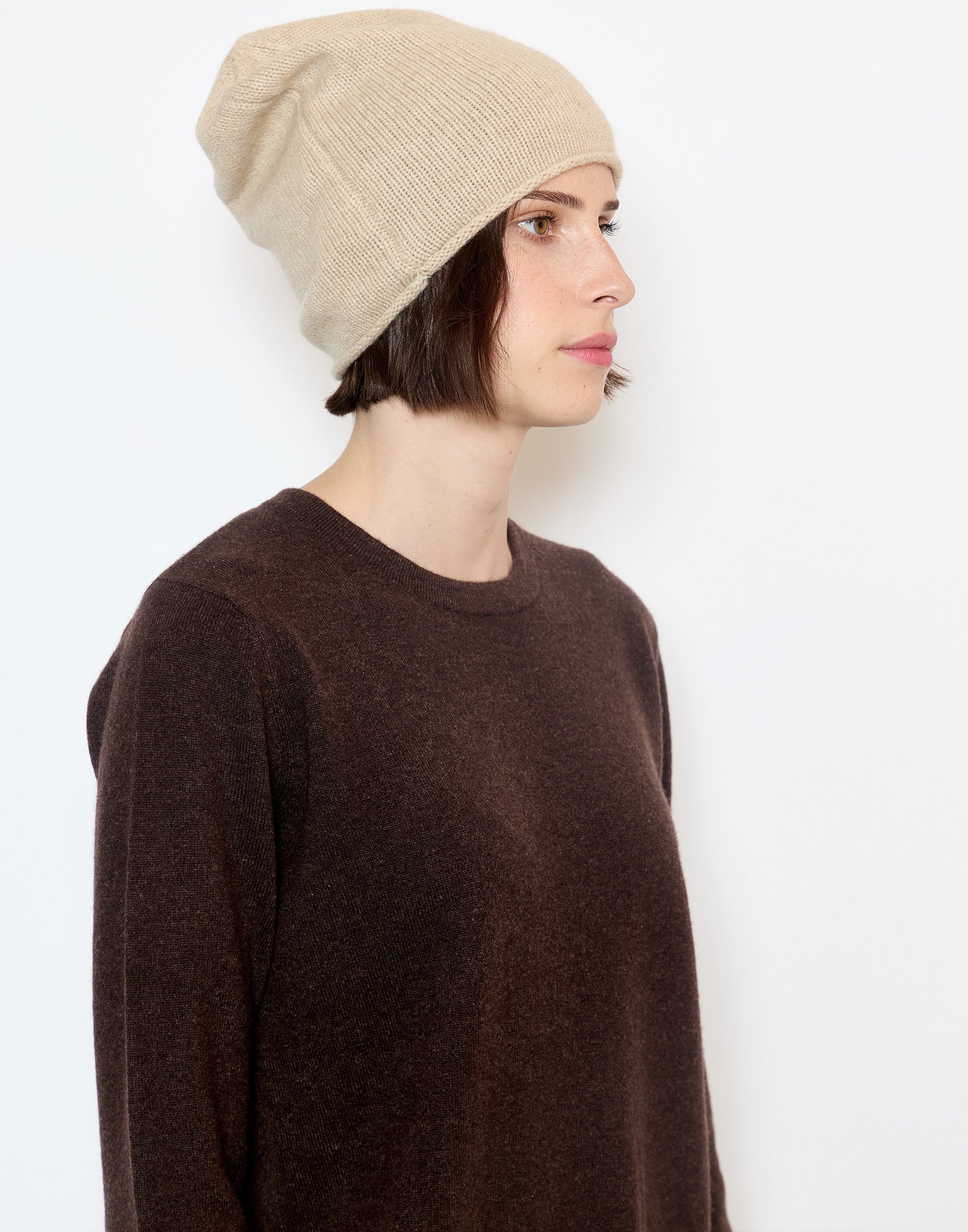Beige Raw Cashmere Beanie