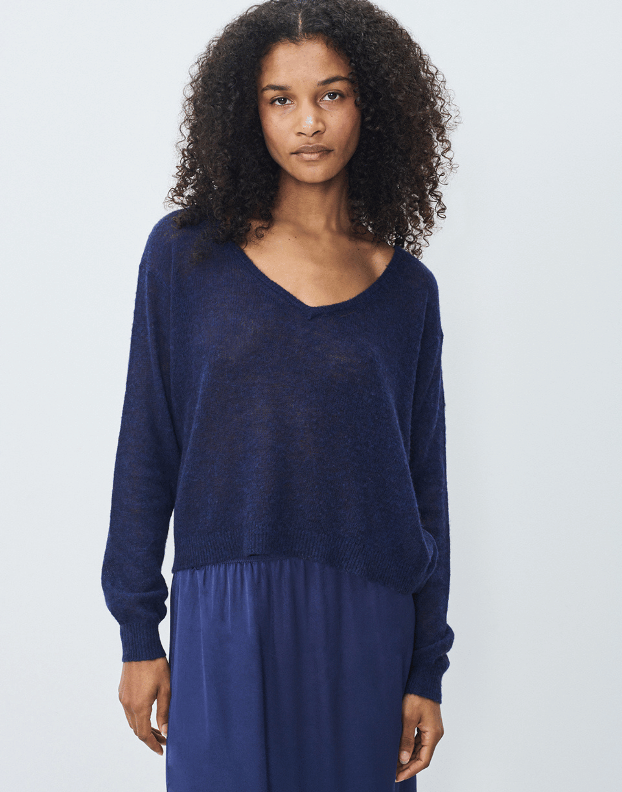 Navy Wool Cashmere Blend Dumy Pullover