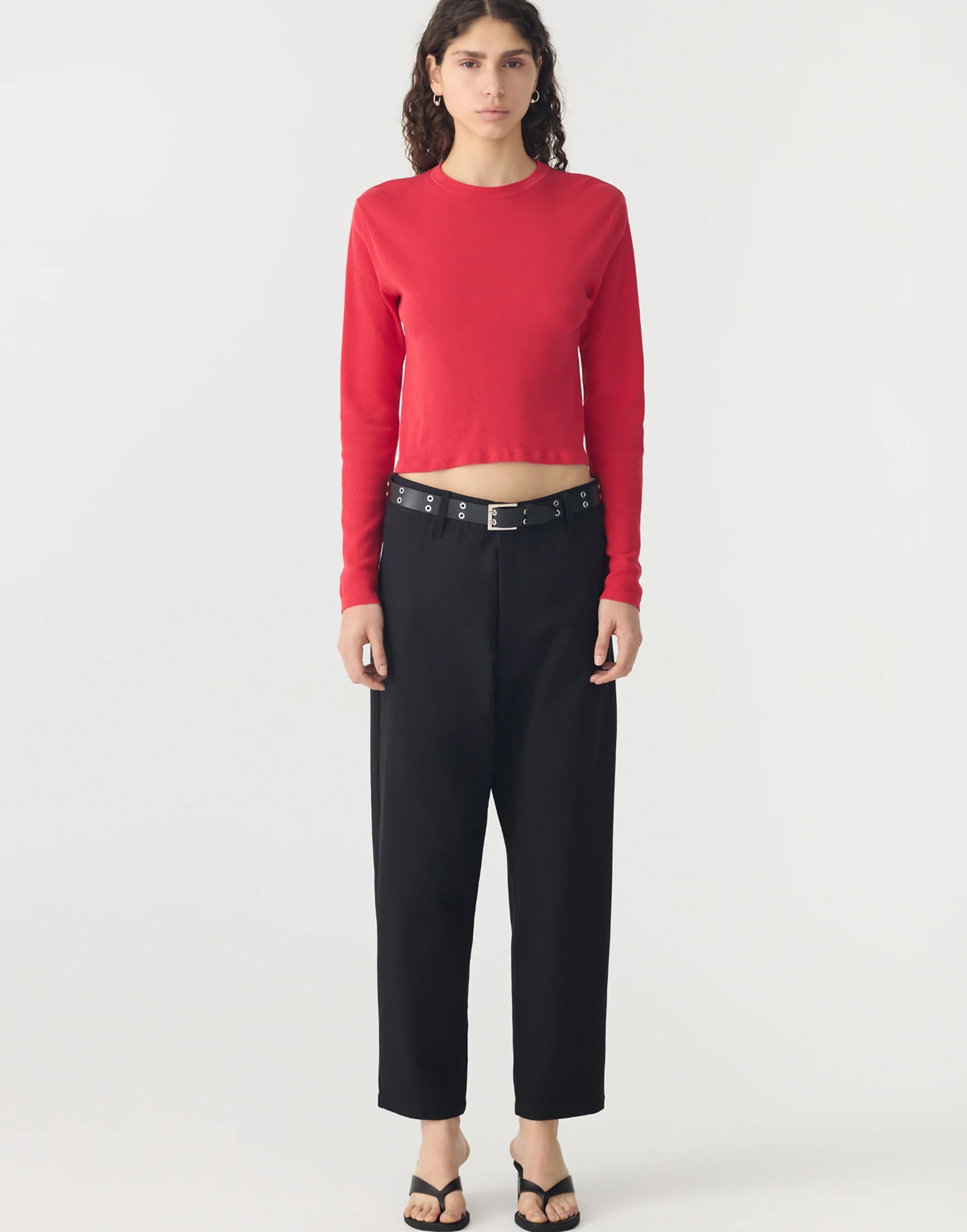 Red Cotton Knit Long Sleeve Top