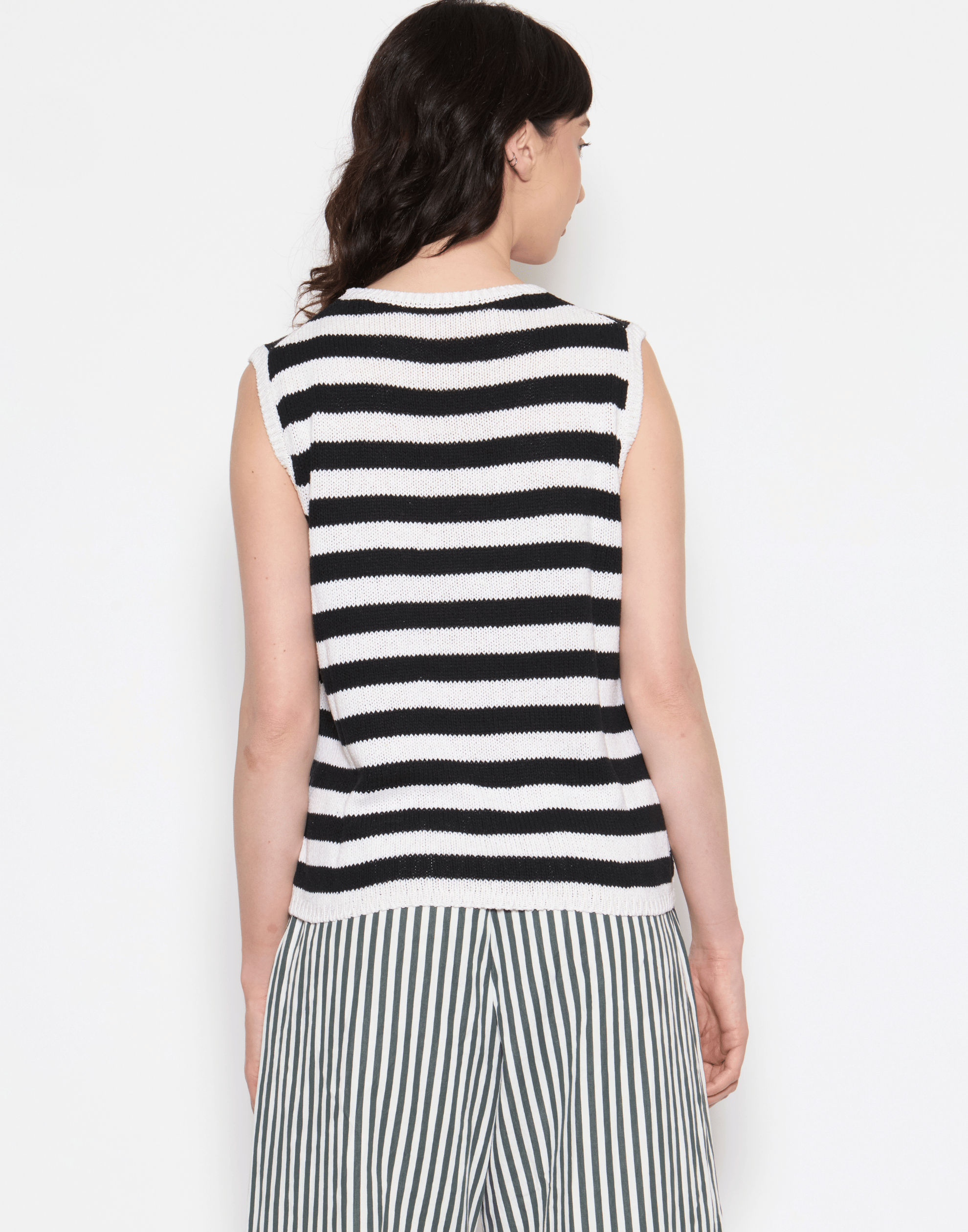Black & Ecru Stripe Silk Knitted Vest