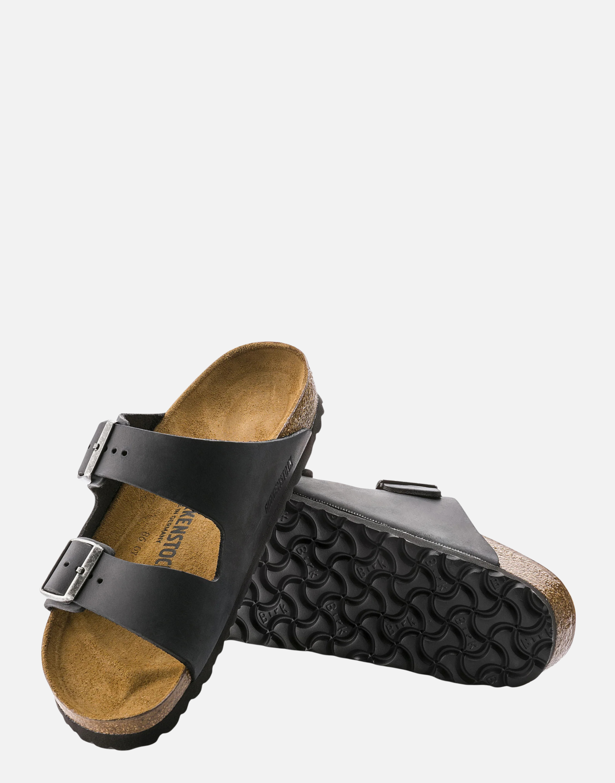 Regular Black Oiled Leather Arizona Sandals