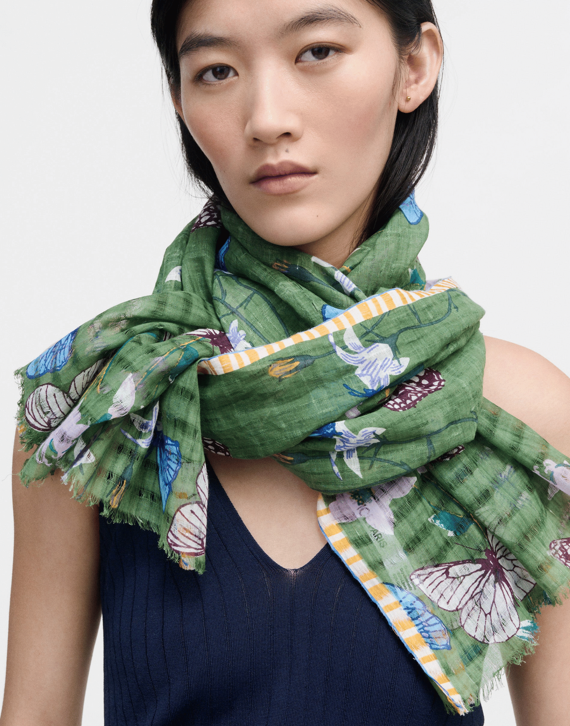 Pine Butterflies Linen & Cotton Scarf
