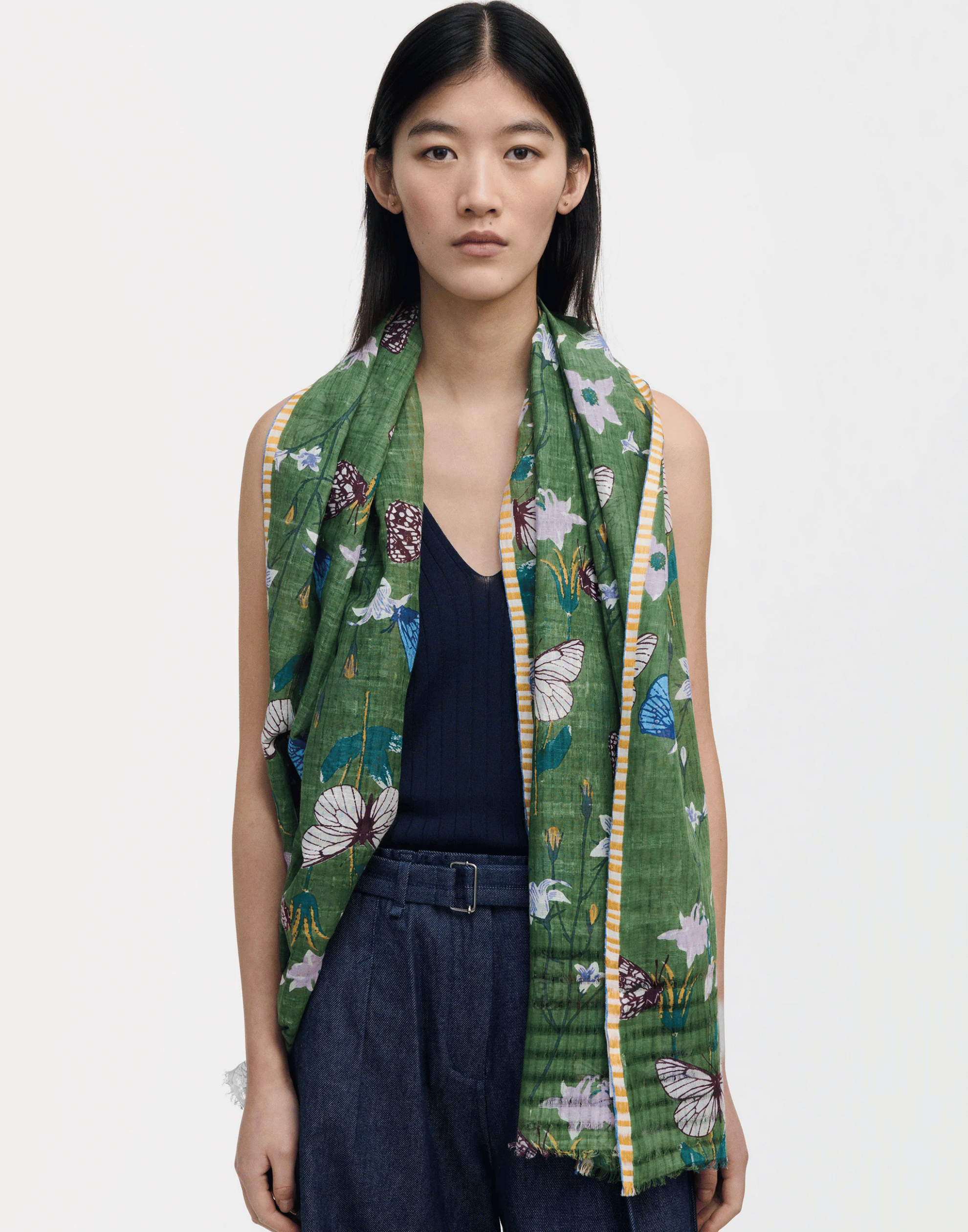 Pine Butterflies Linen & Cotton Scarf