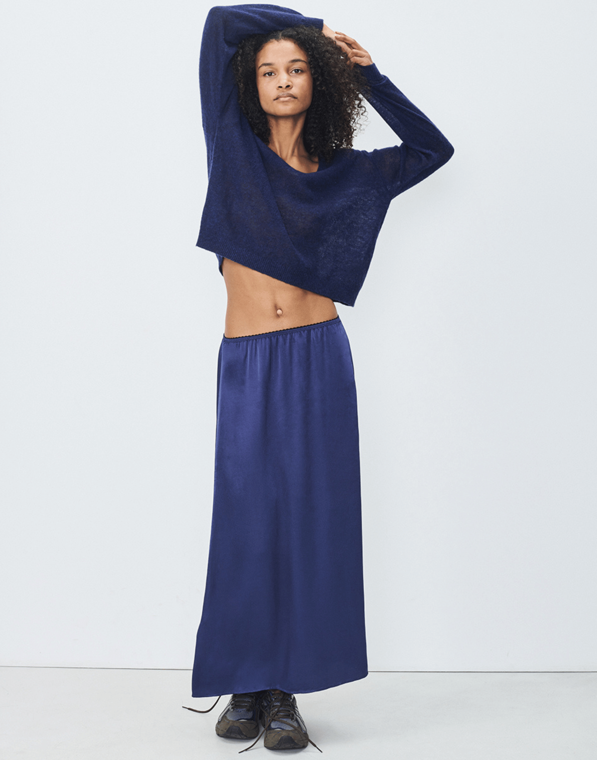 Navy Wool Cashmere Blend Dumy Pullover