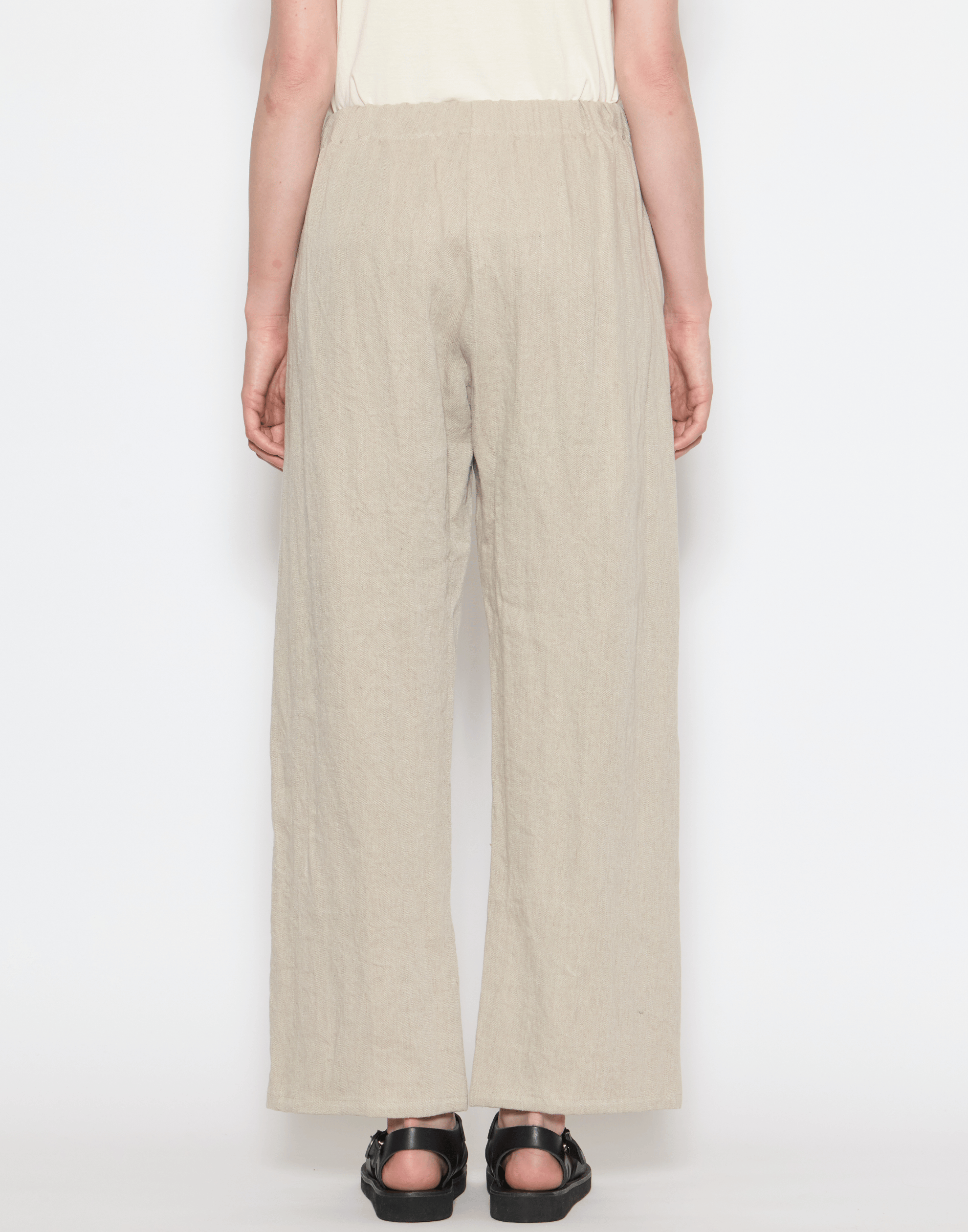 Ecru Linen Wide Leg Trousers