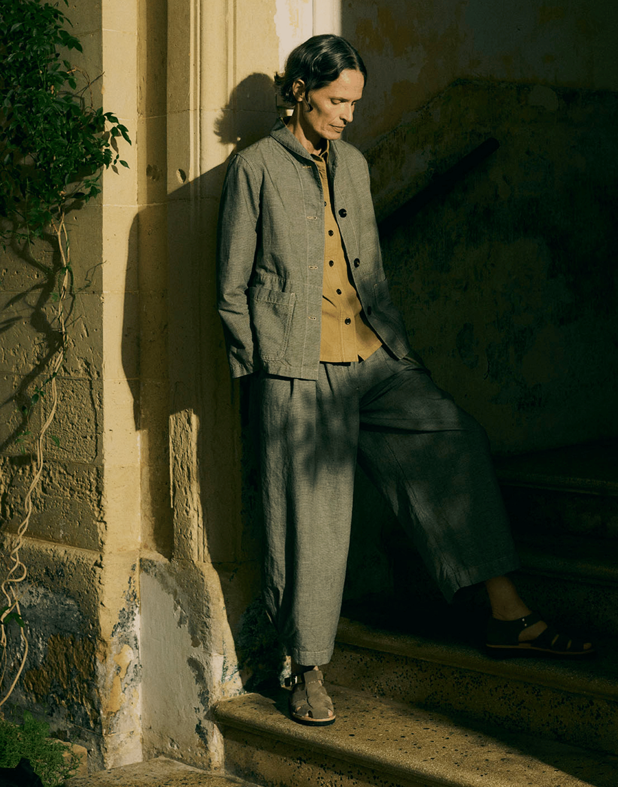 Micro Houndstooth Cotton & Linen Trousers