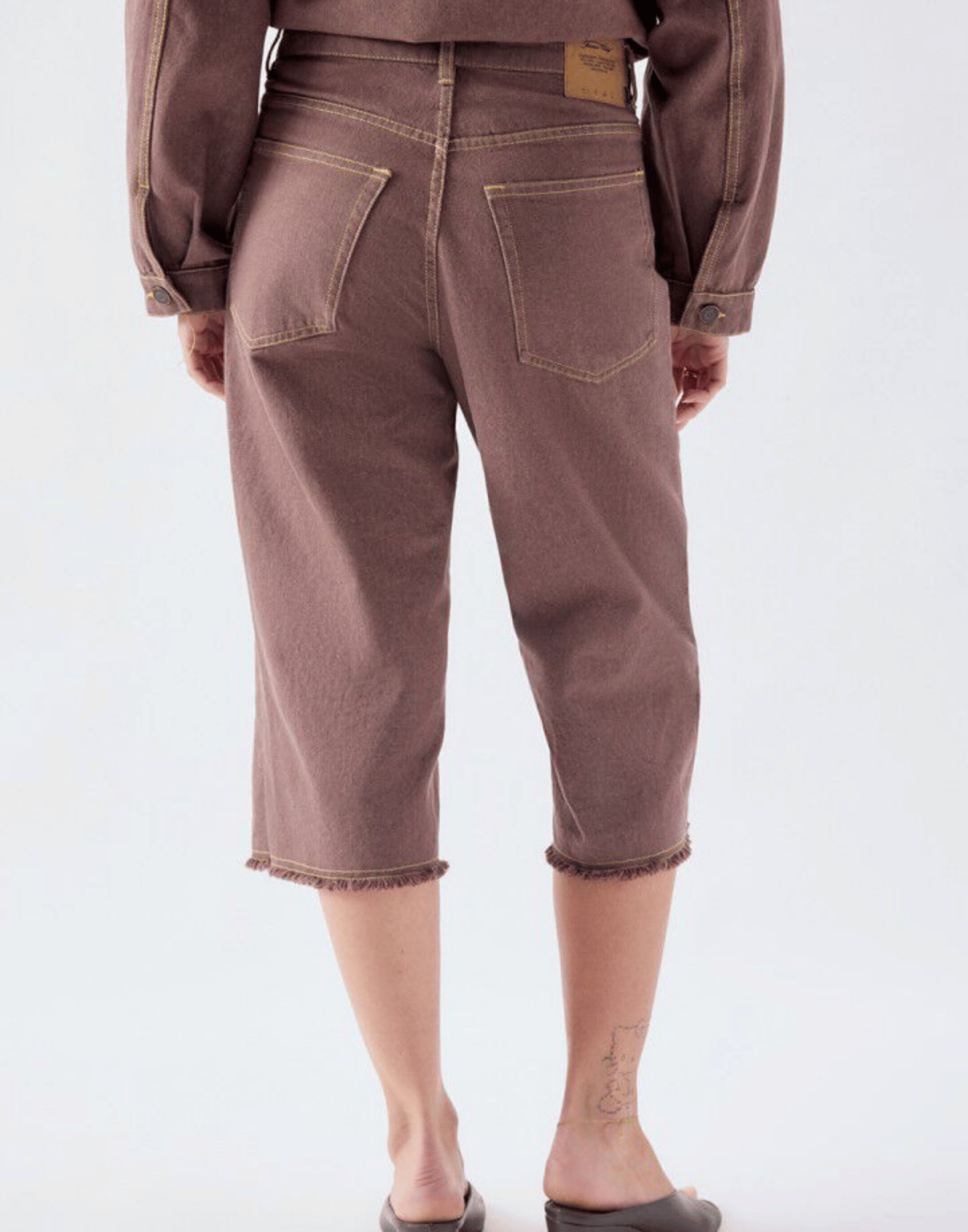 Mocha Cotton Denim Grezby Bermuda Shorts