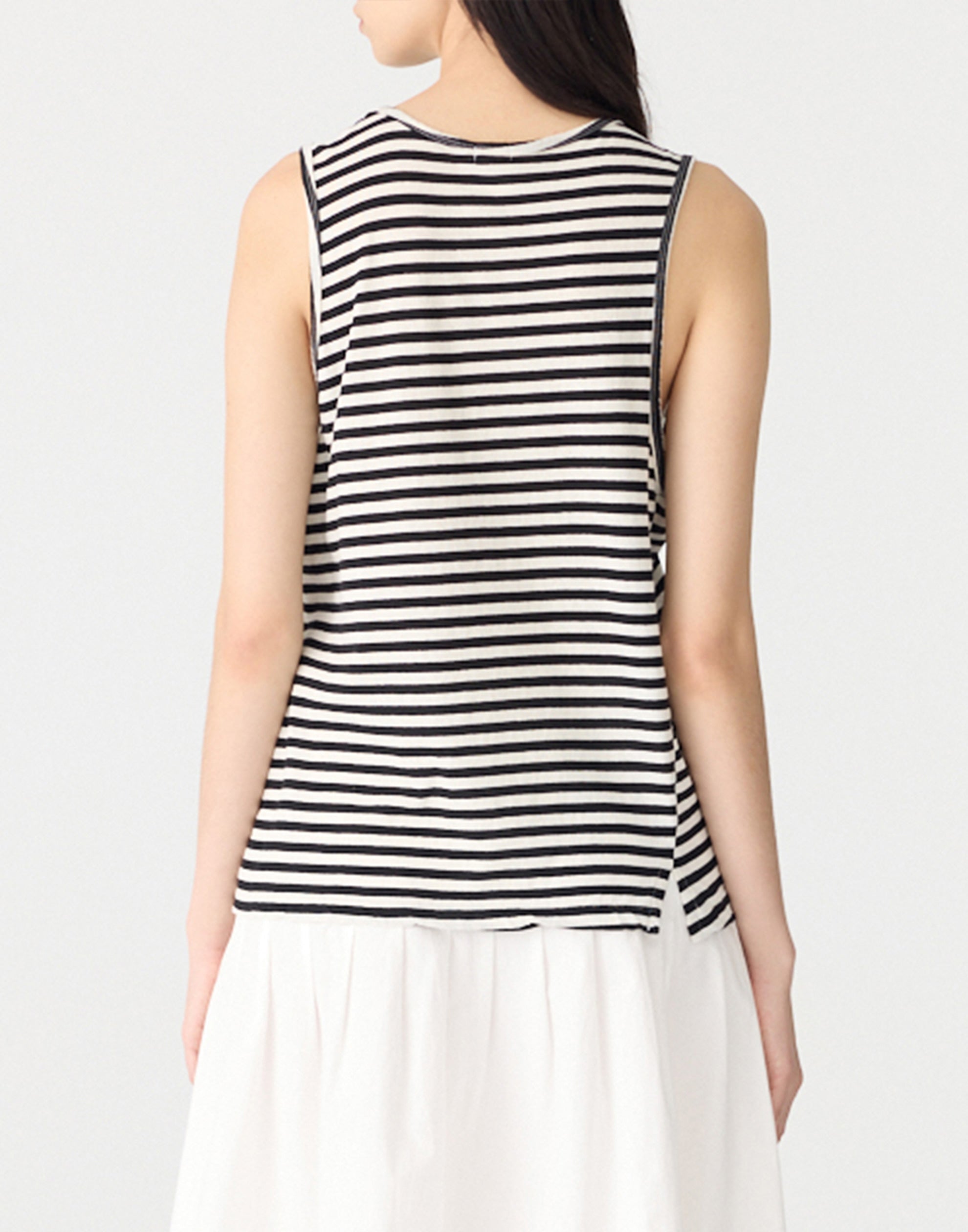 Black & White Stripe Cotton Fine Bind Athletic Tank