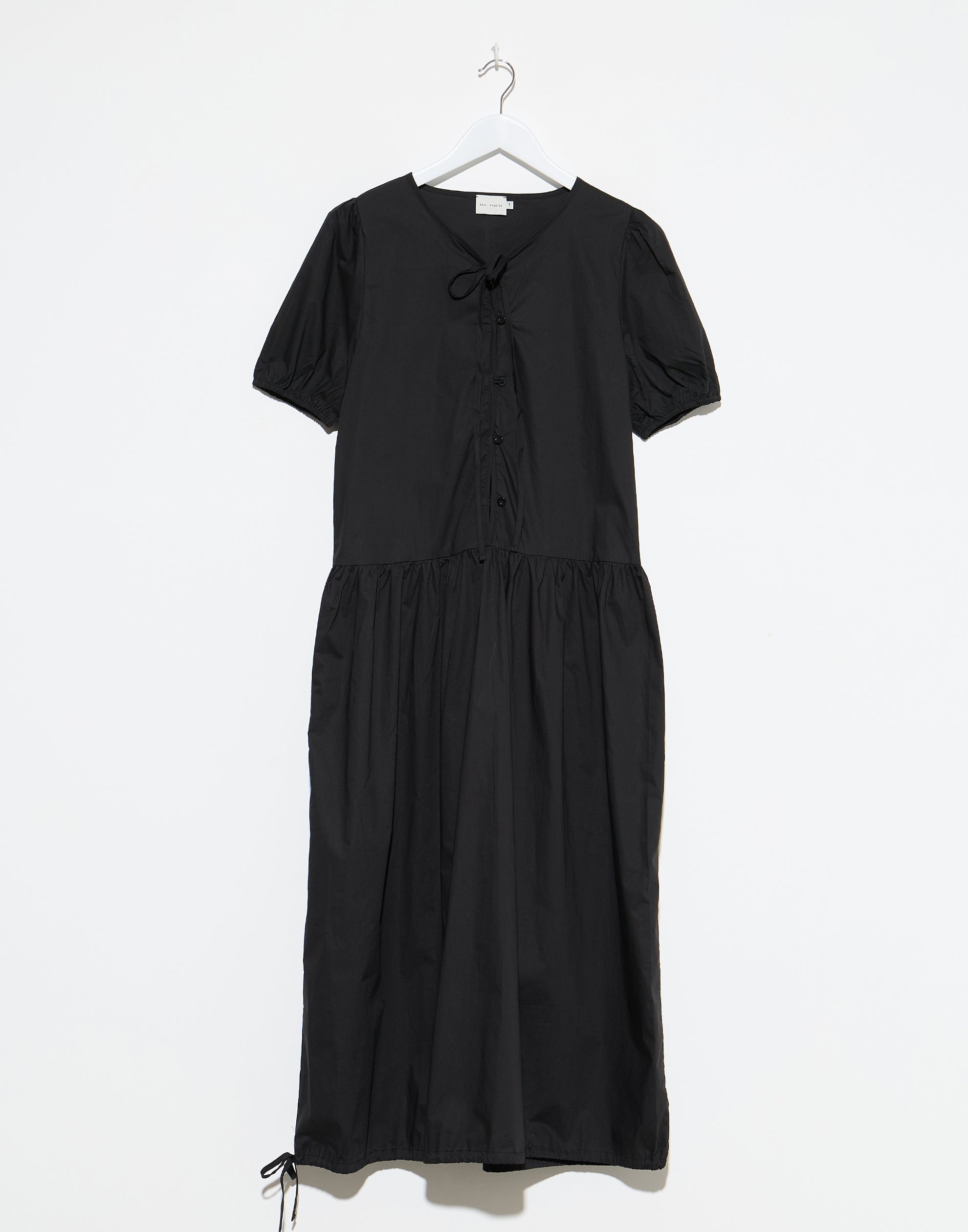 Black Cotton Draw Hem Dress