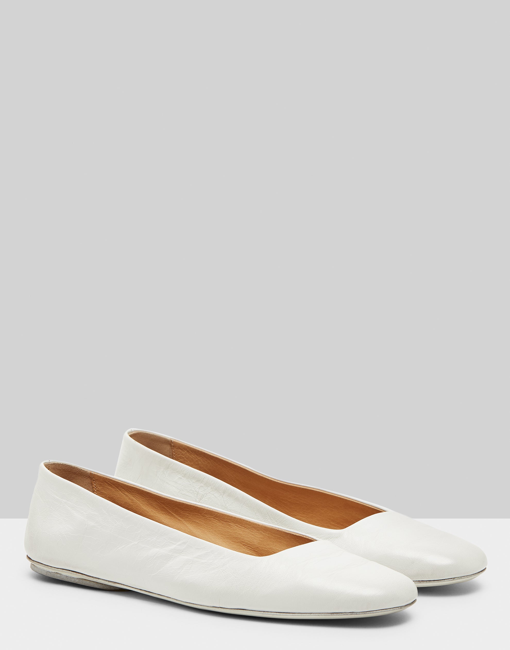 White Leather Distesa Ballerina Shoes