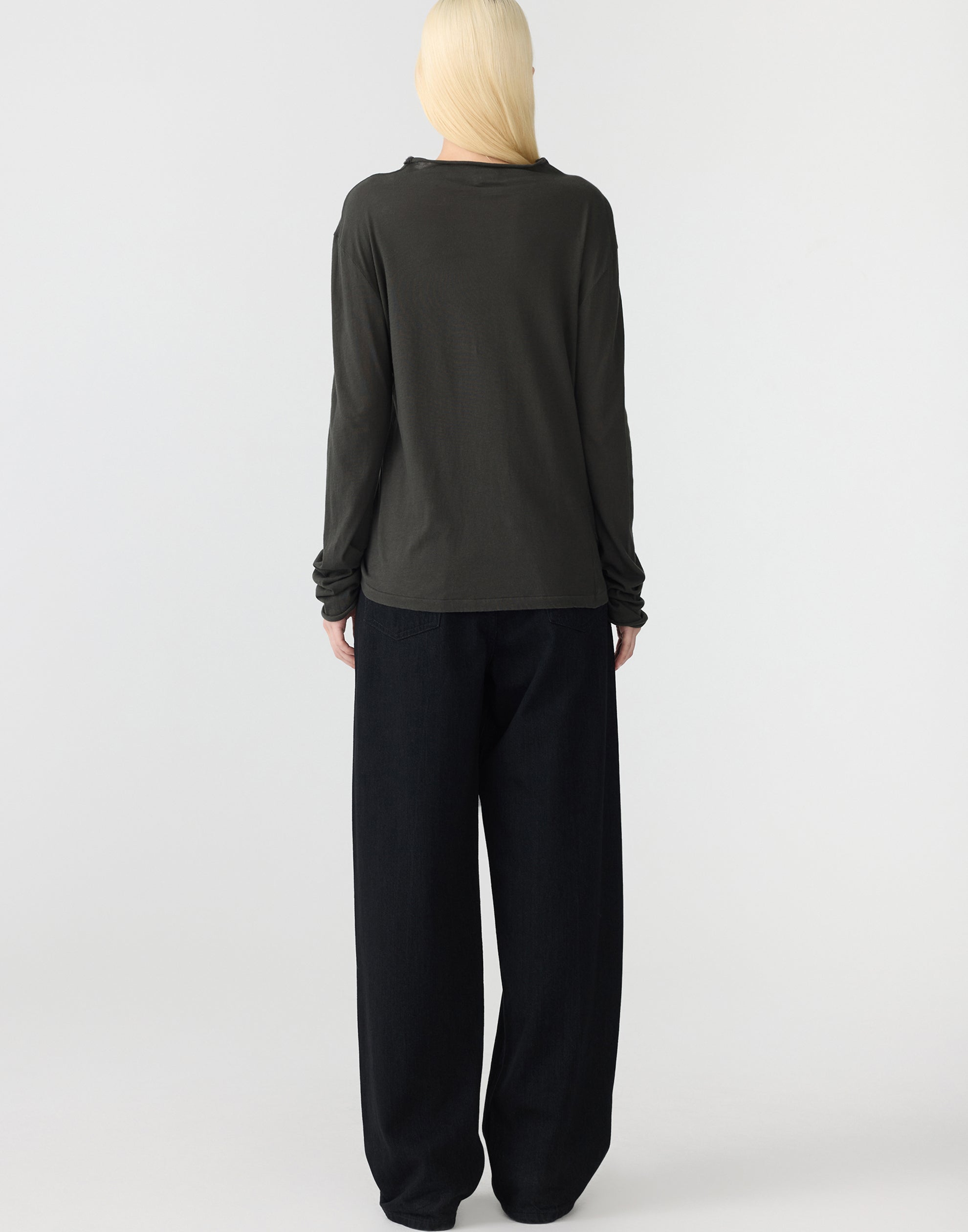 Slate Grey Cotton Raised Neck T-Shirt