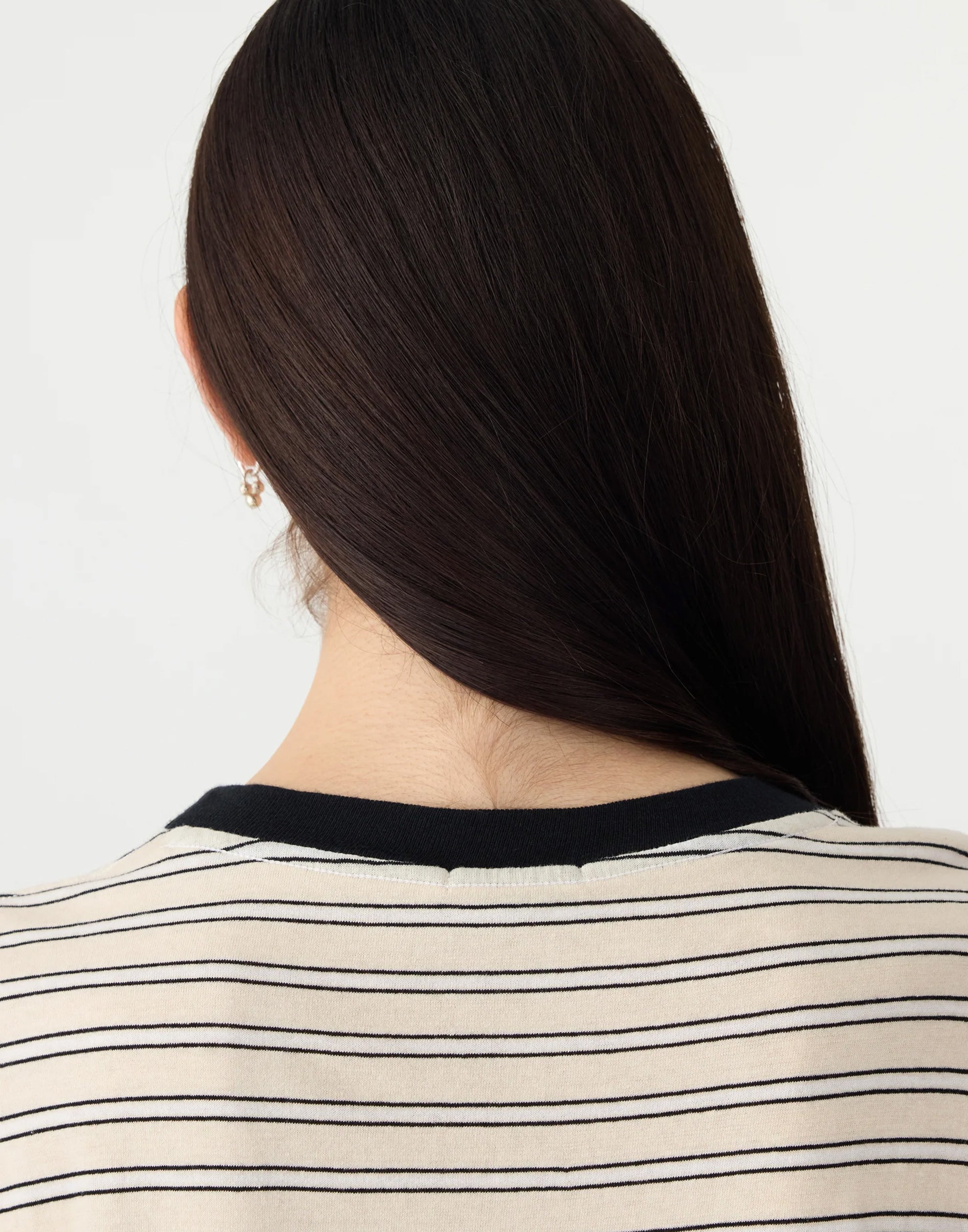 Black & Ecru Stripe Cotton Regular T-Shirt