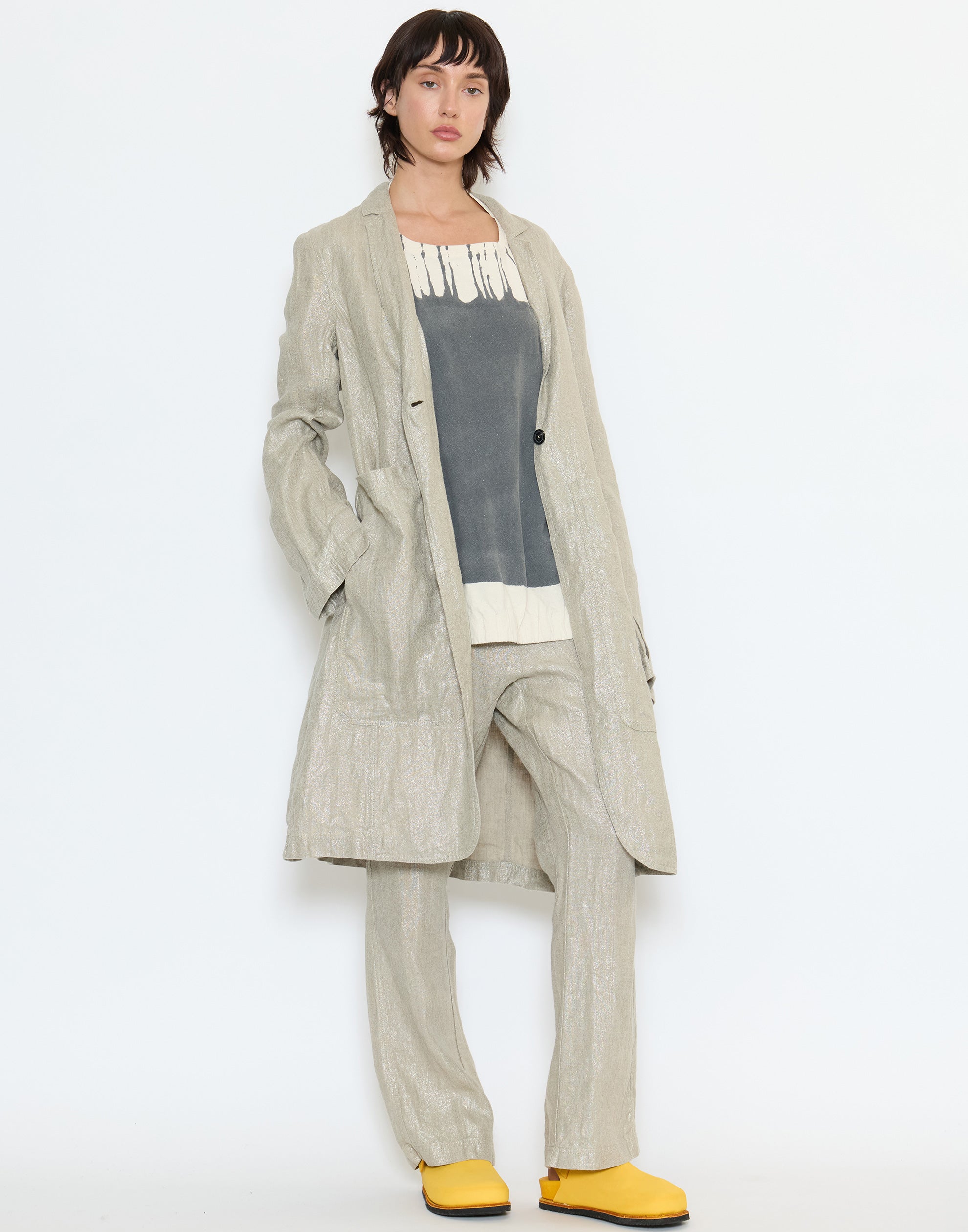 Natural Beige Sparkle Linen Coat