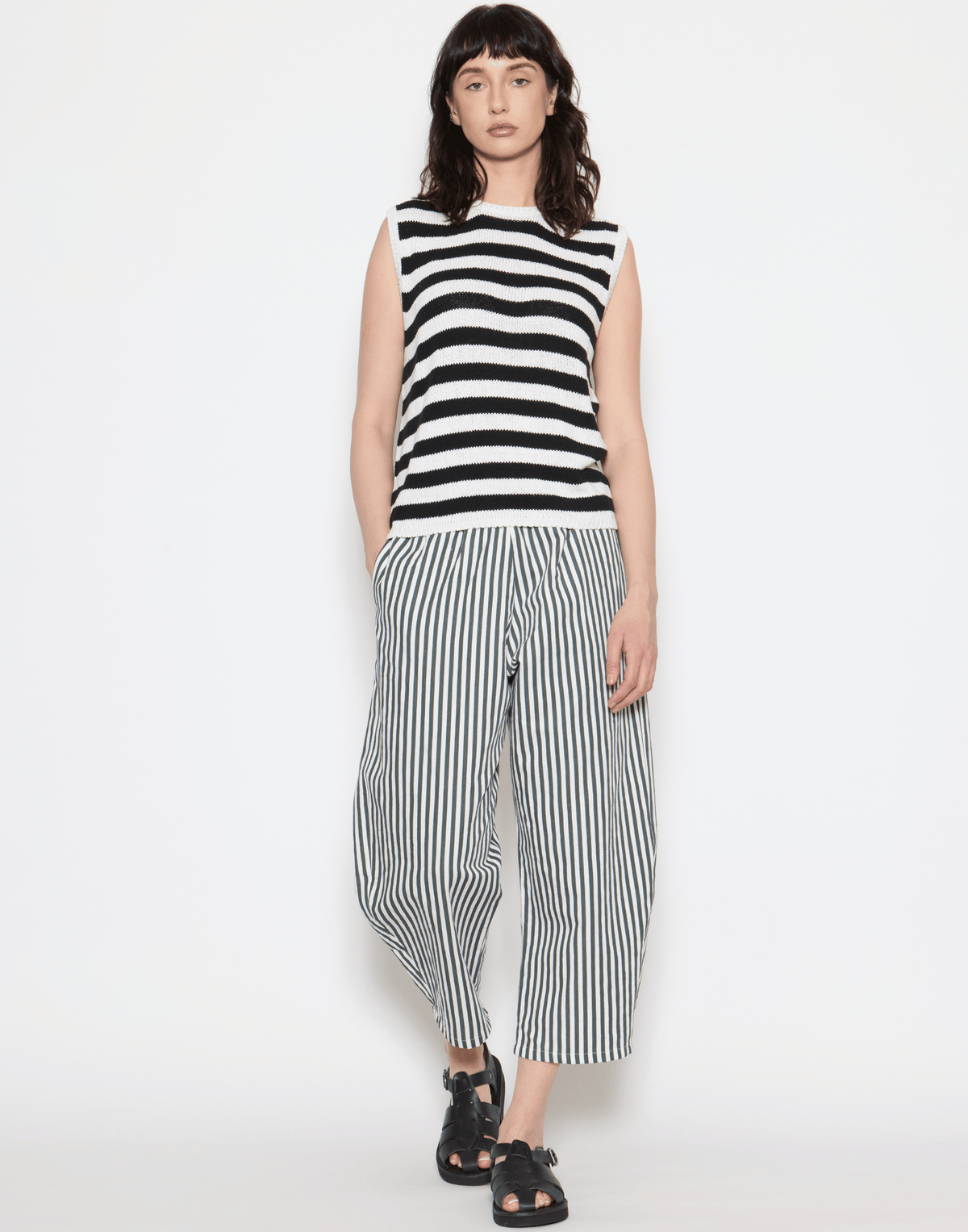 Black & Ecru Stripe Silk Knitted Vest