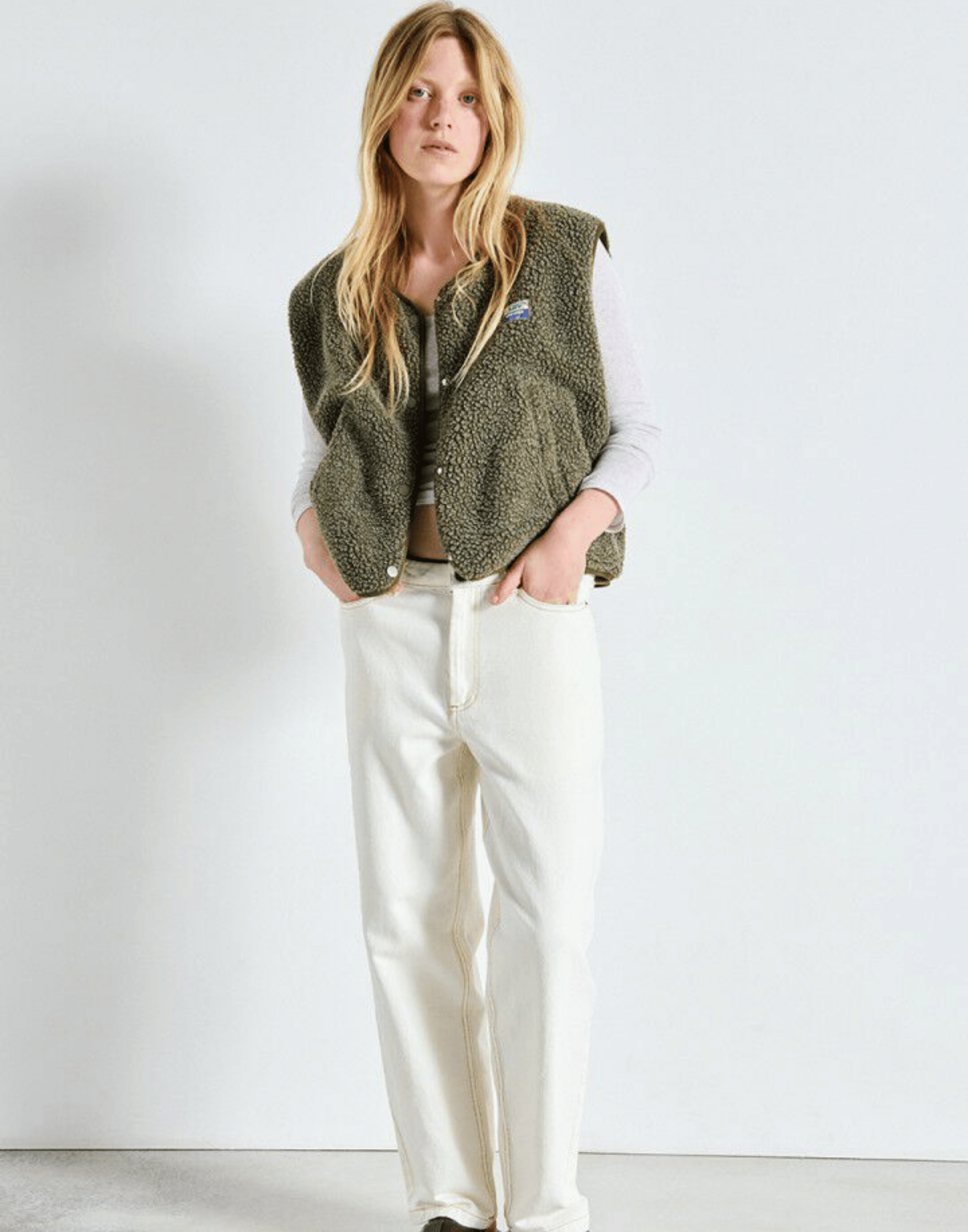 Khaki Melange Faux Shearling Hocktown Vest