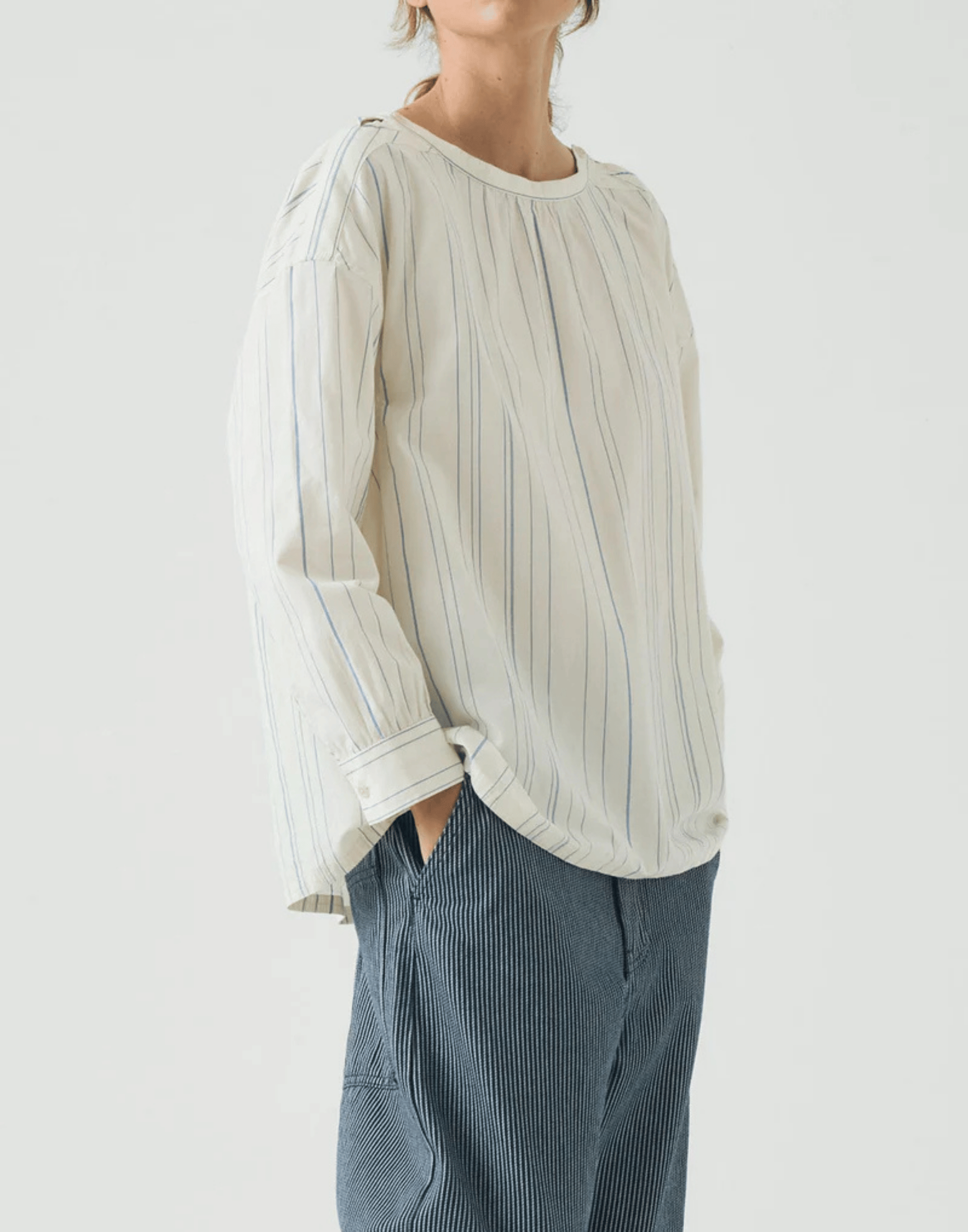 Irregular Stripe Cotton Gathered Top