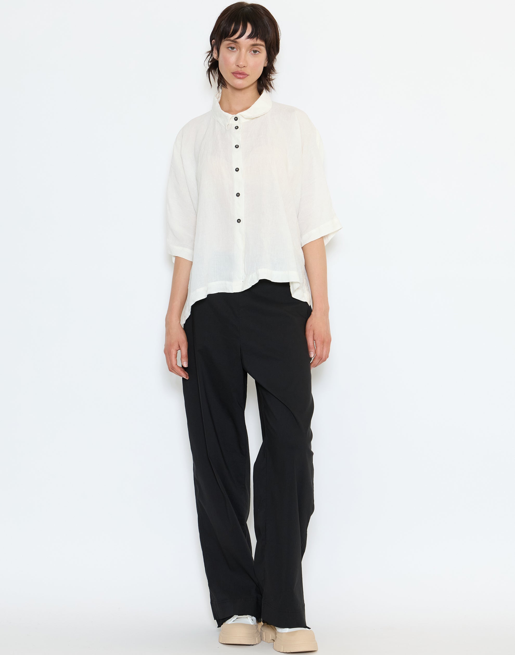Black Cotton Blend Stretch Pants