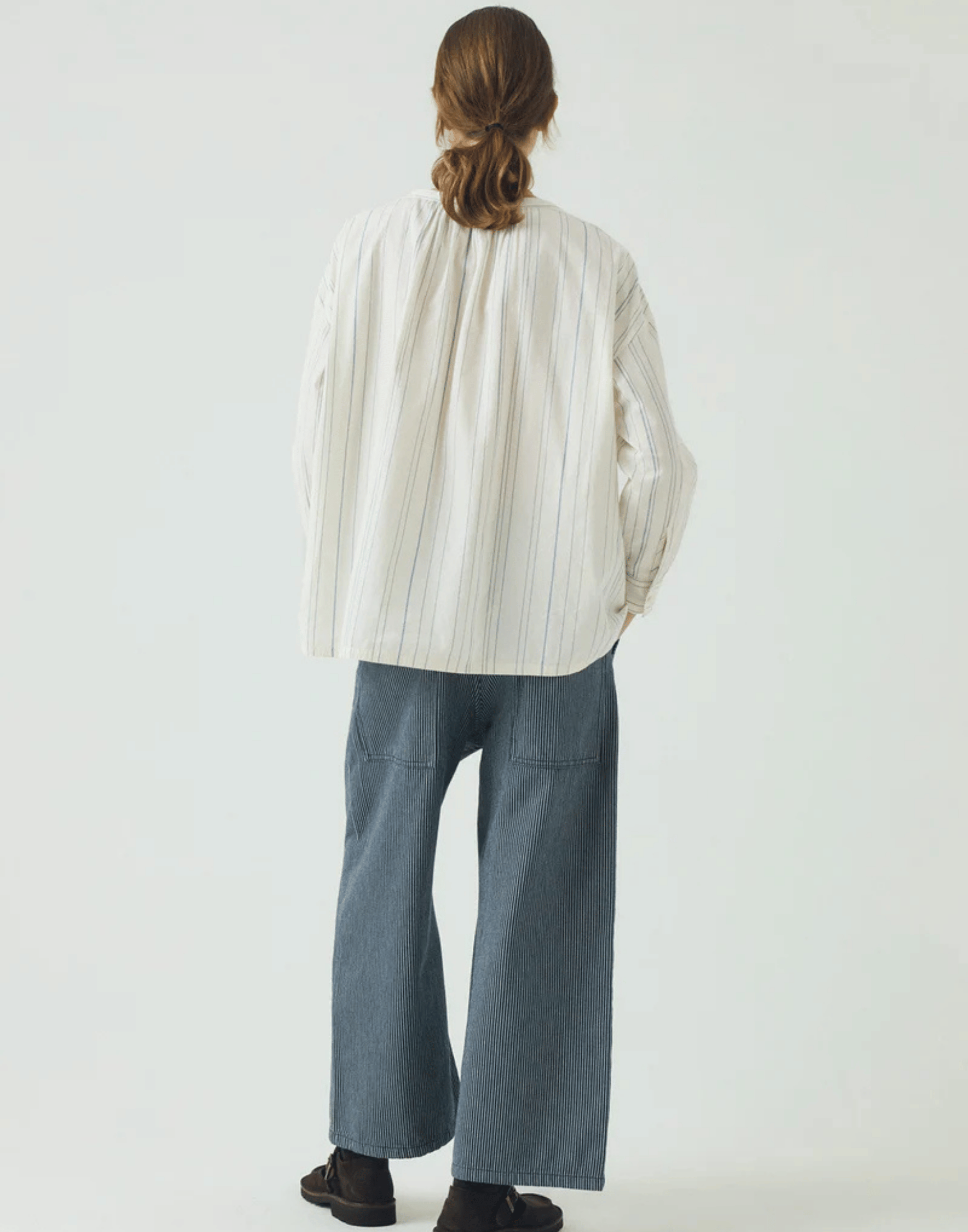 Irregular Stripe Cotton Gathered Top