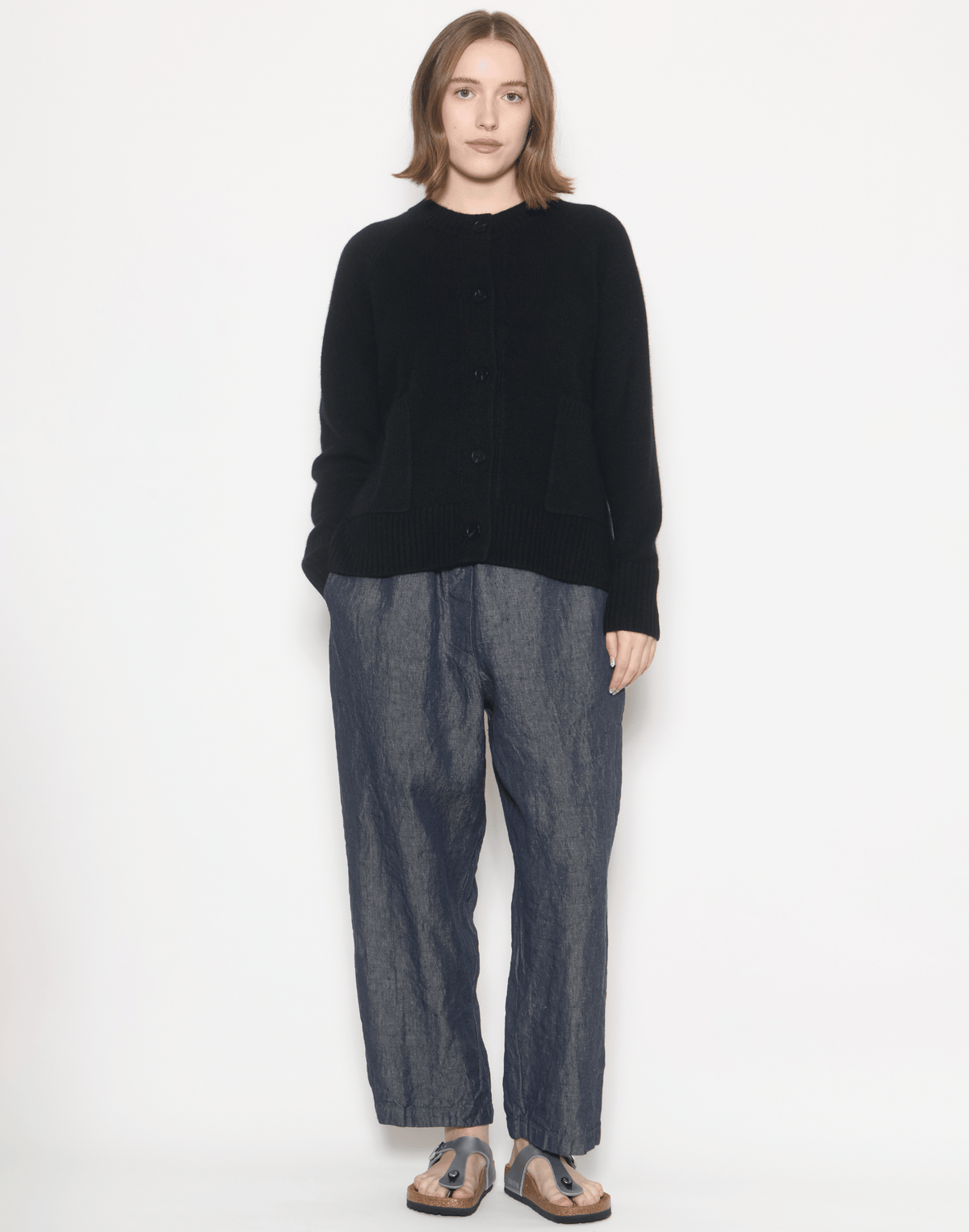 Dark Blue Linen Denim Worker Pants
