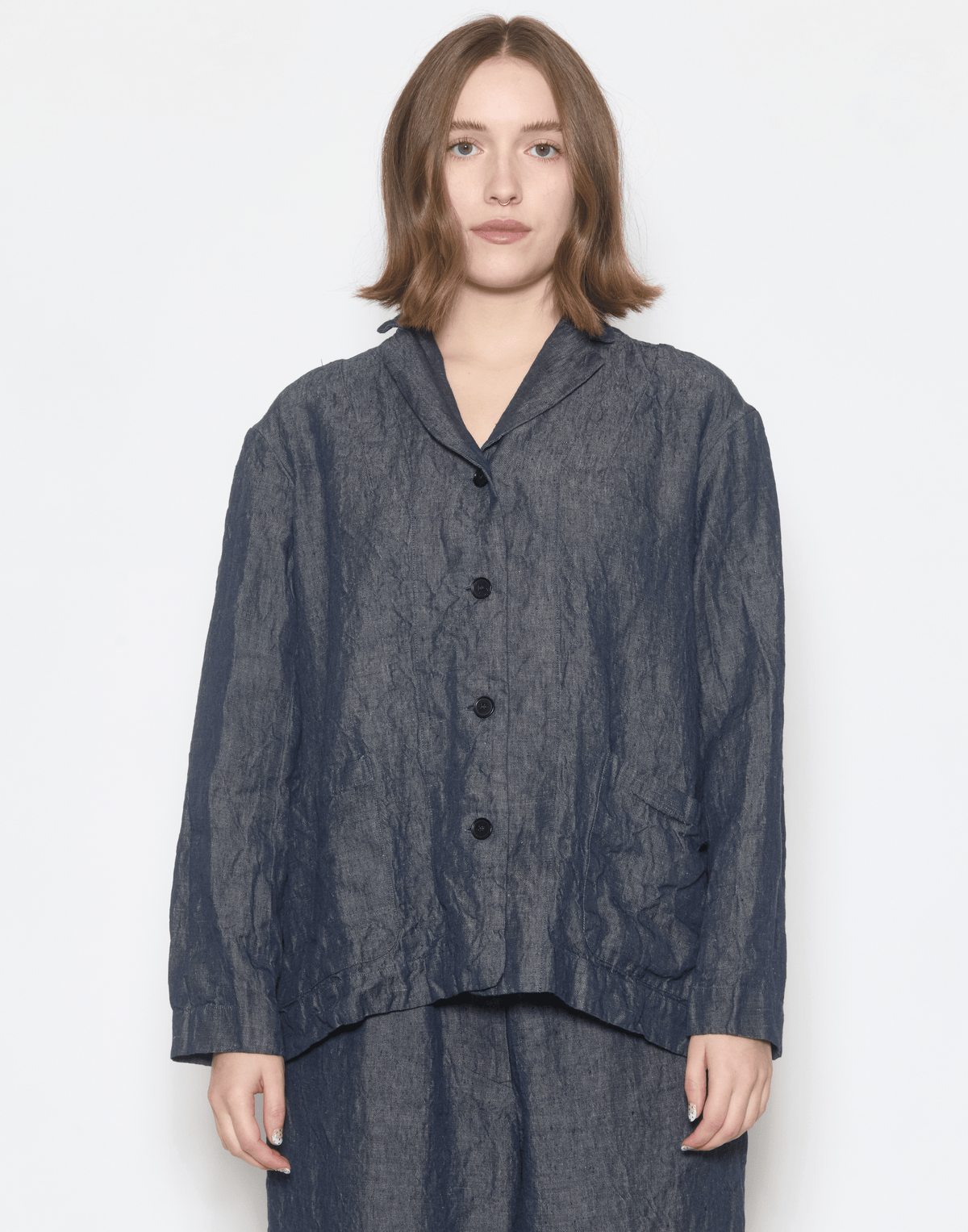 Dark Blue Linen Denim Lijian Jacket