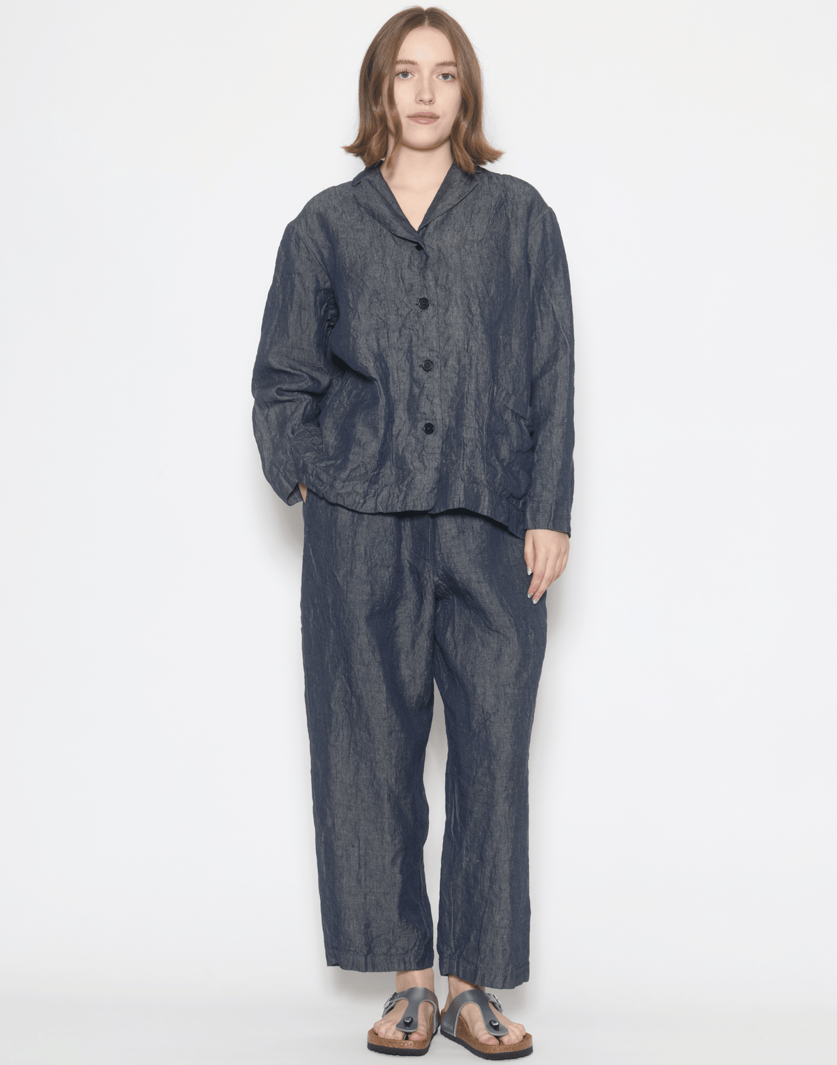 Dark Blue Linen Denim Lijian Jacket