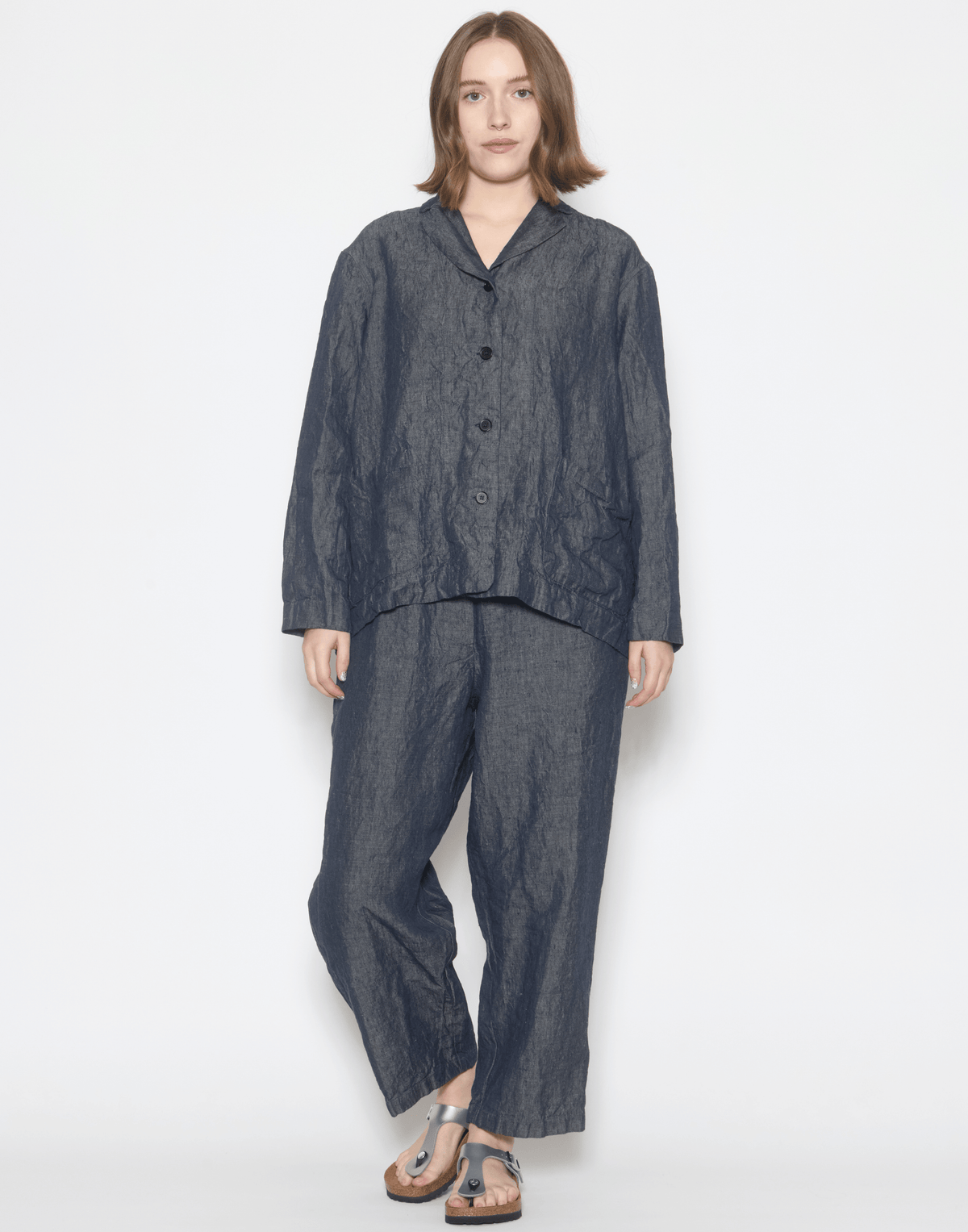 Dark Blue Linen Denim Lijian Jacket