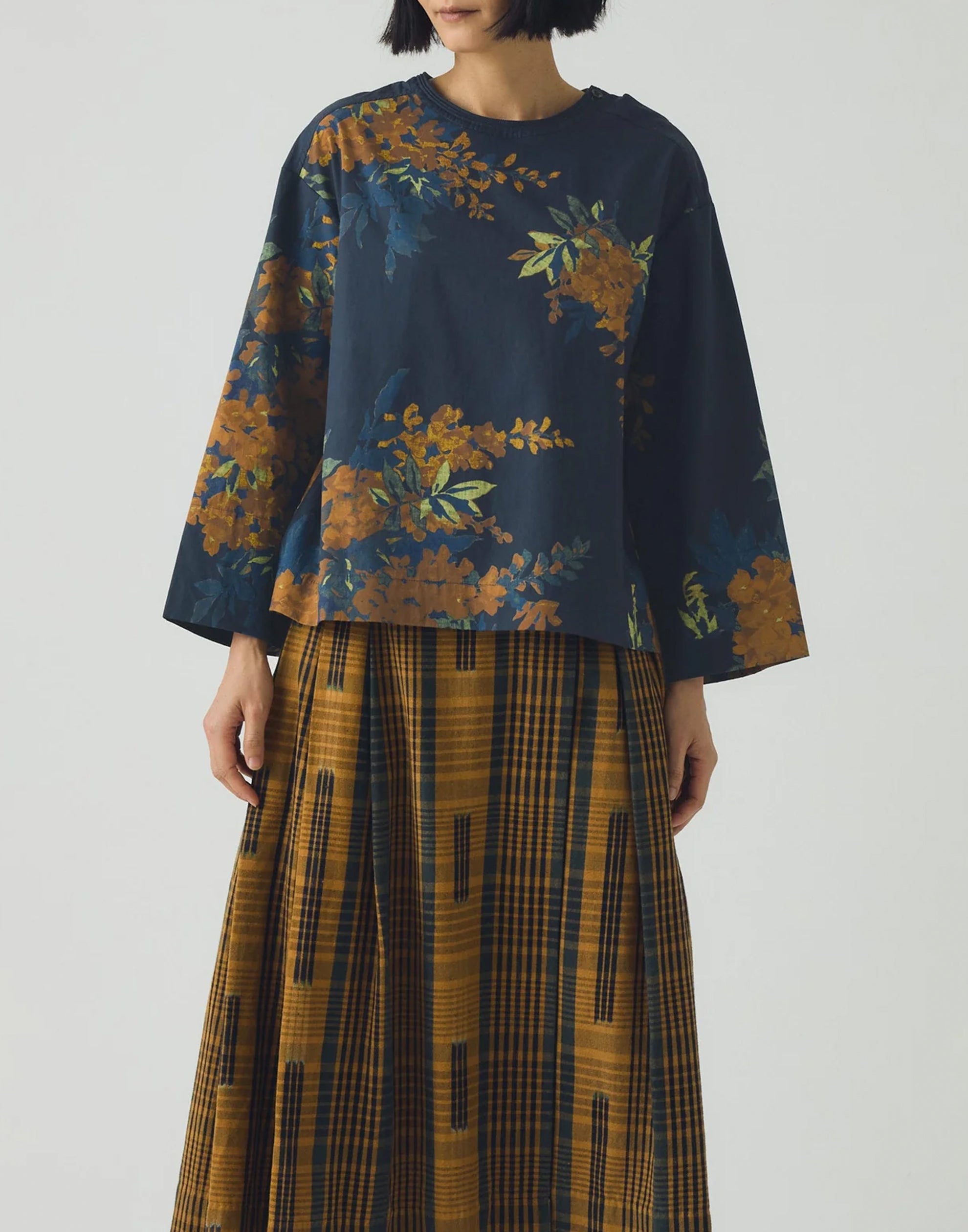 Blue Botanical Print Cotton Top