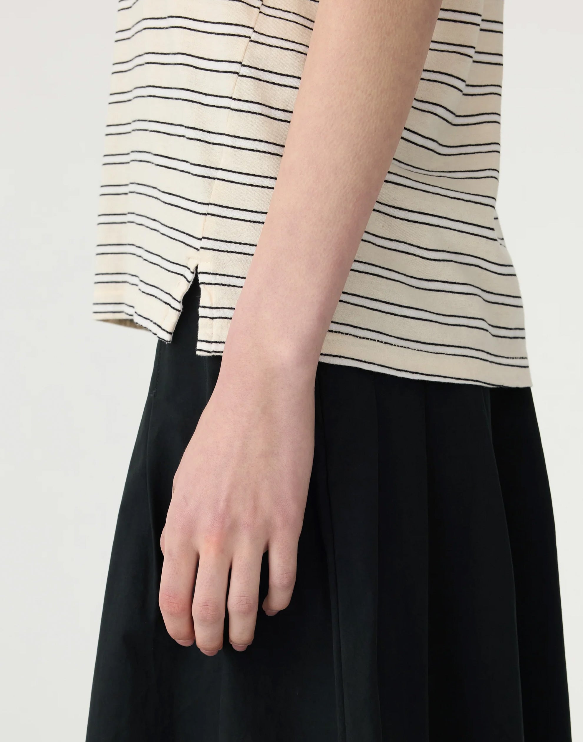 Black & Ecru Stripe Cotton Regular T-Shirt