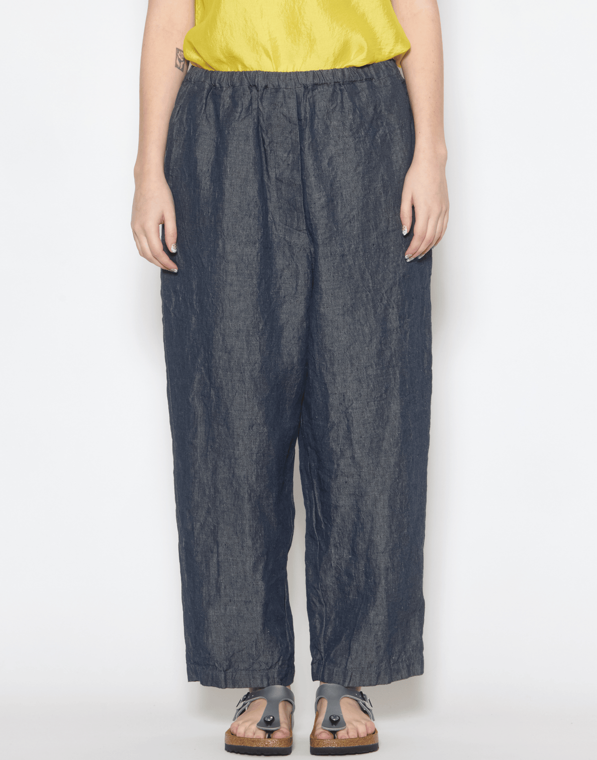 Dark Blue Linen Denim Worker Pants
