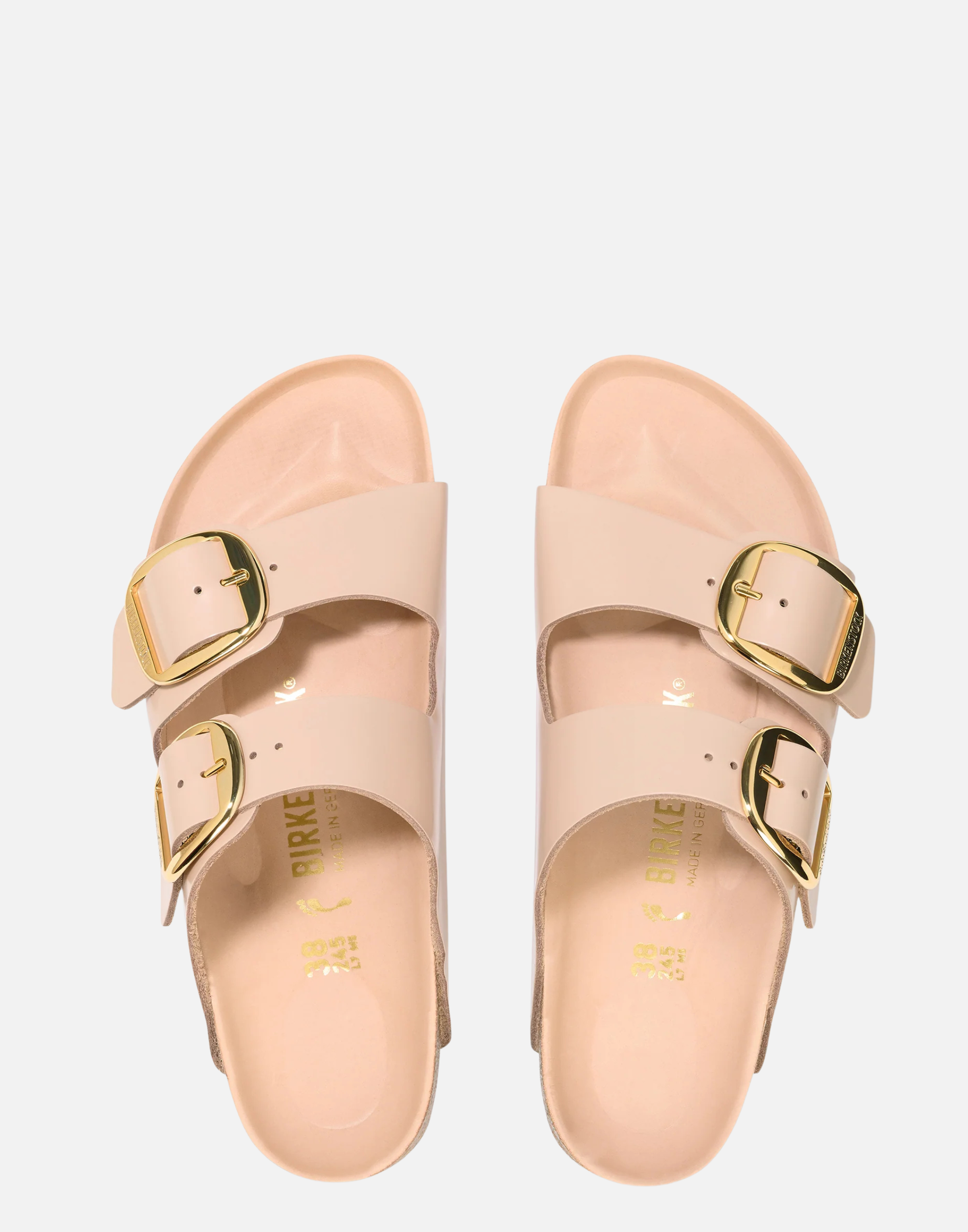 Regular New Beige Patent Leather Big Buckle Arizona Sandals