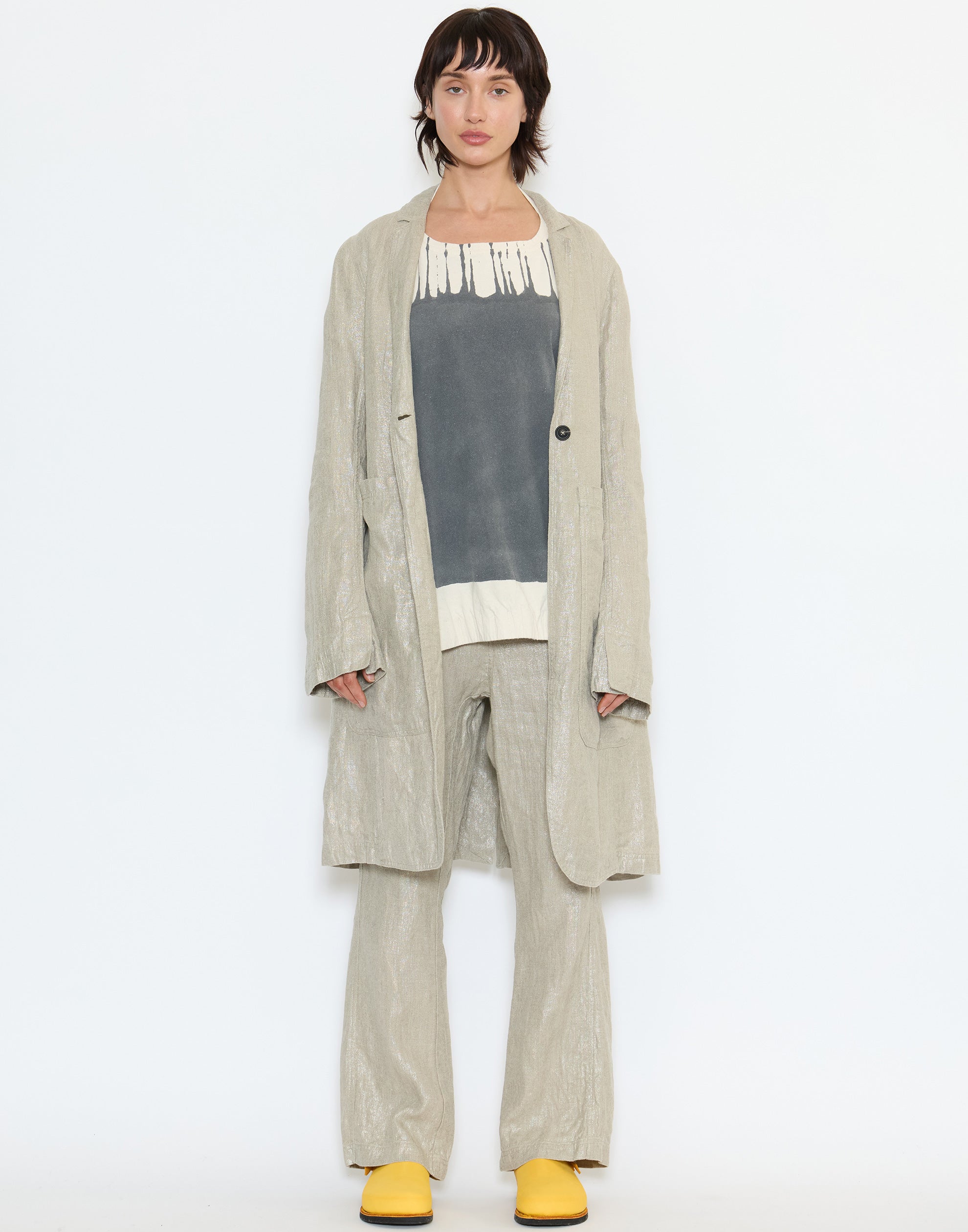 Natural Beige Sparkle Linen Trousers