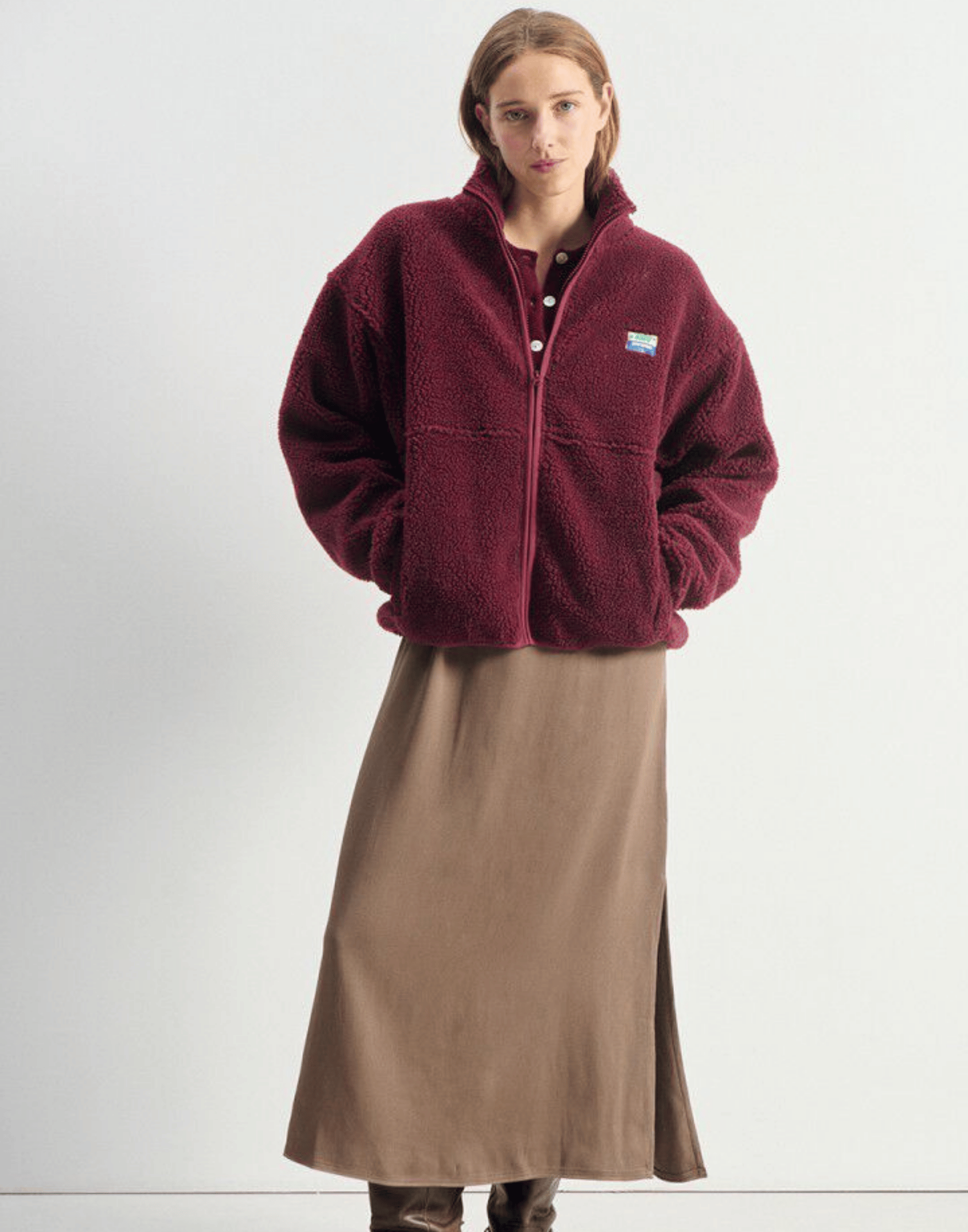 Burgundy Faux Shearling Hocktown Jacket