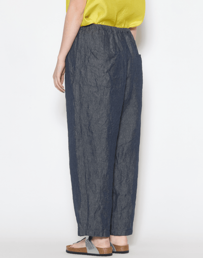 Dark Blue Linen Denim Worker Pants