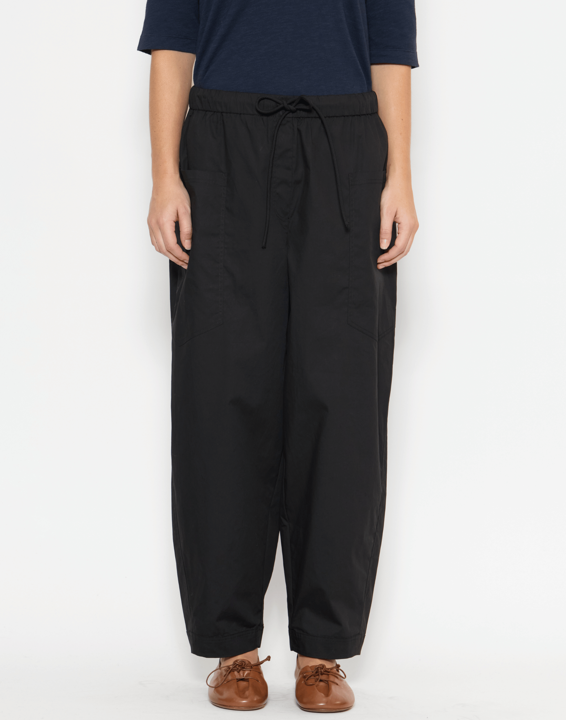 Black Cotton Poplin Edna Pants