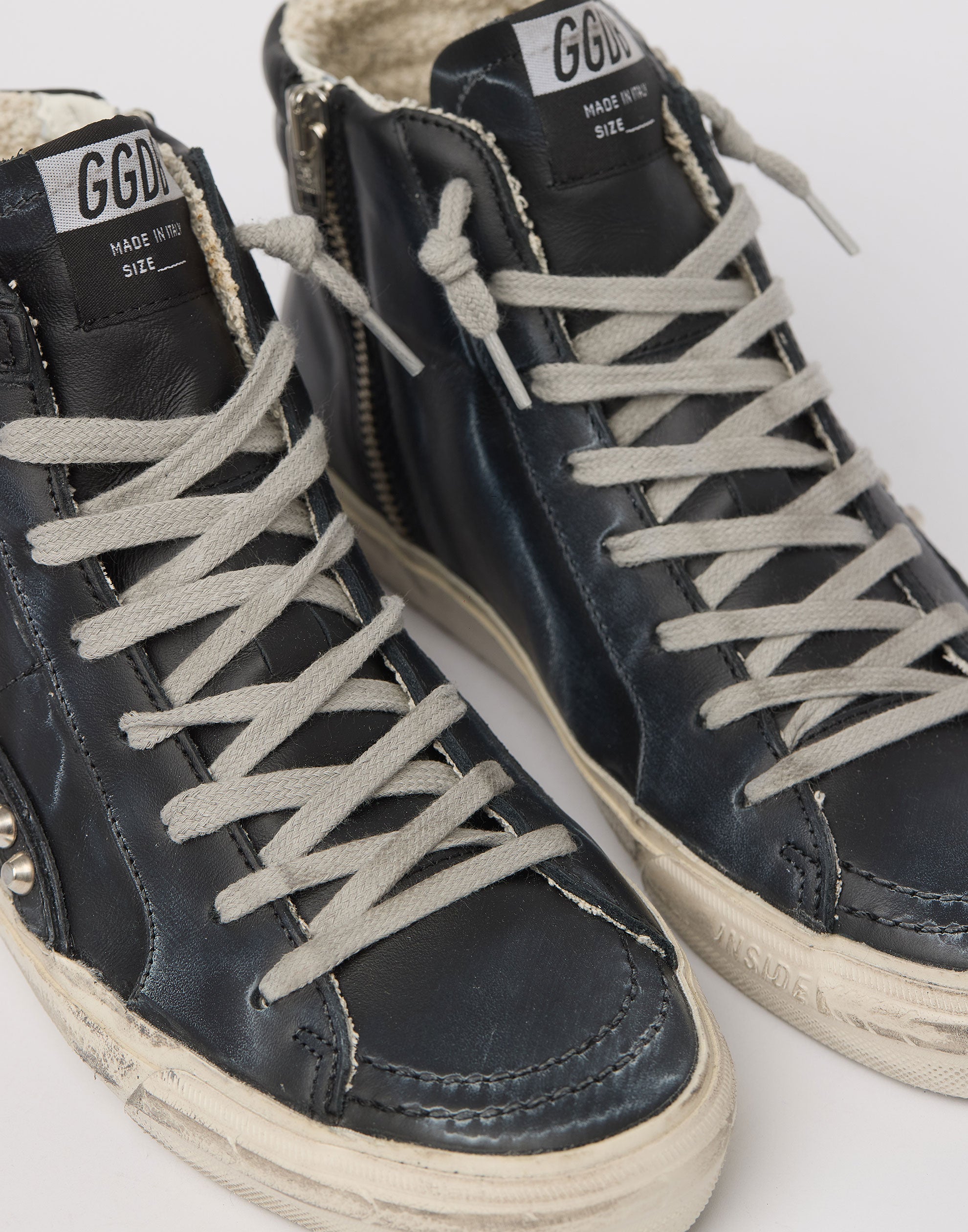 Black Leather and Studs Slide Sneakers