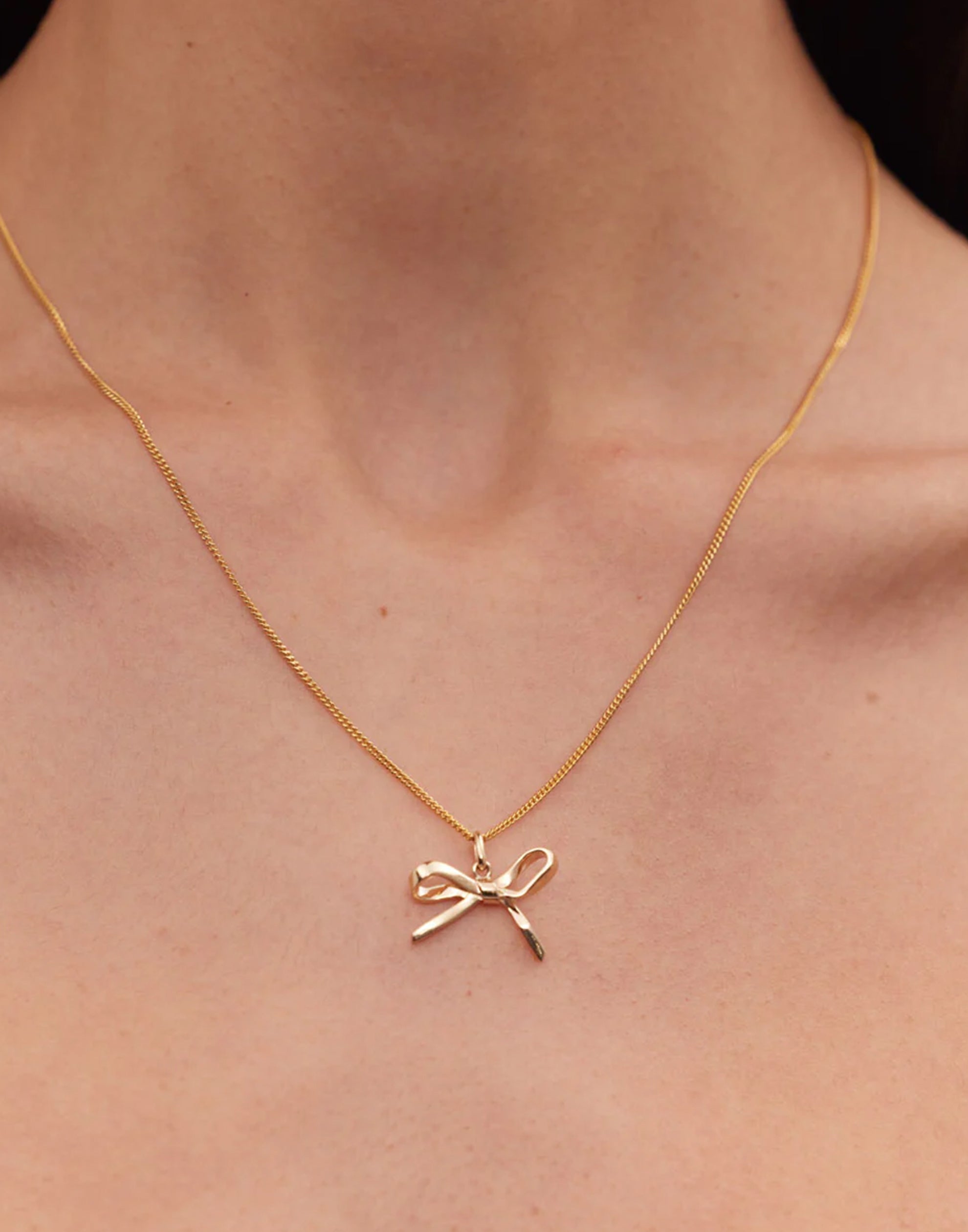 Gold Plated Bow Charm Necklace